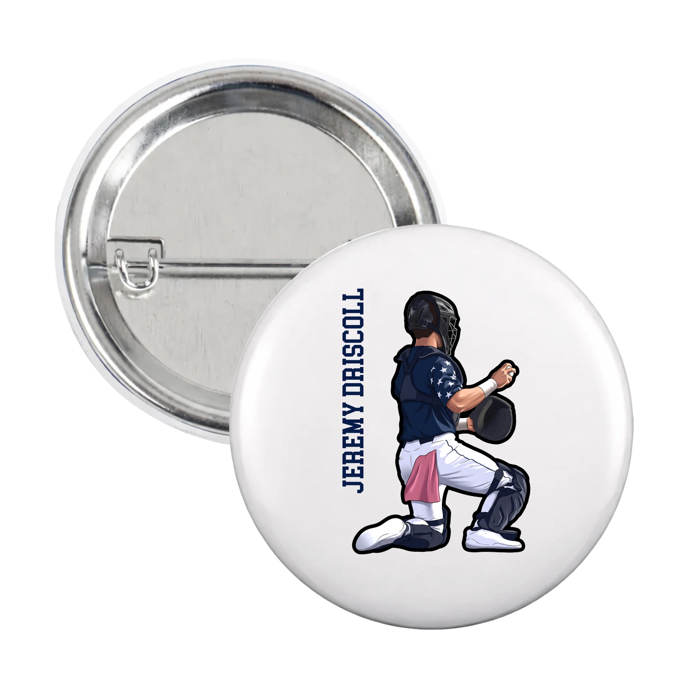Game Day Button — Name Vertical in White