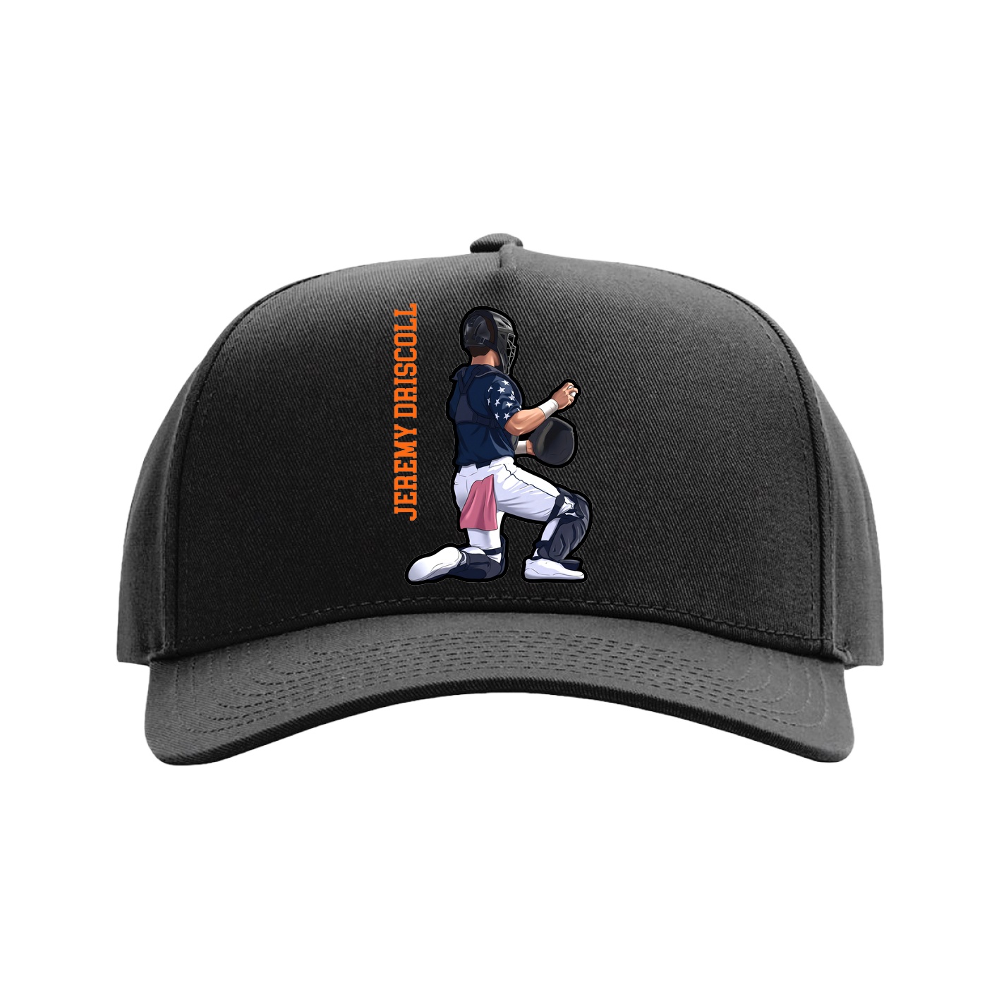 Full Fabric Five-Panel Champ Cap — Name Vertical in Black