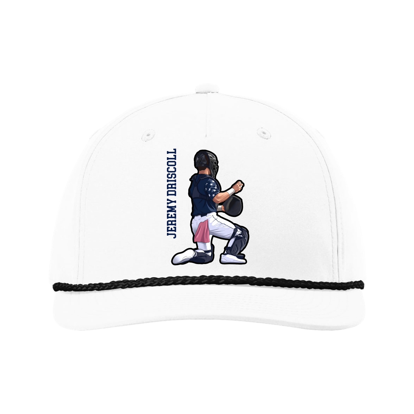 Five-Panel Classic Rope Cap — Name Vertical in White