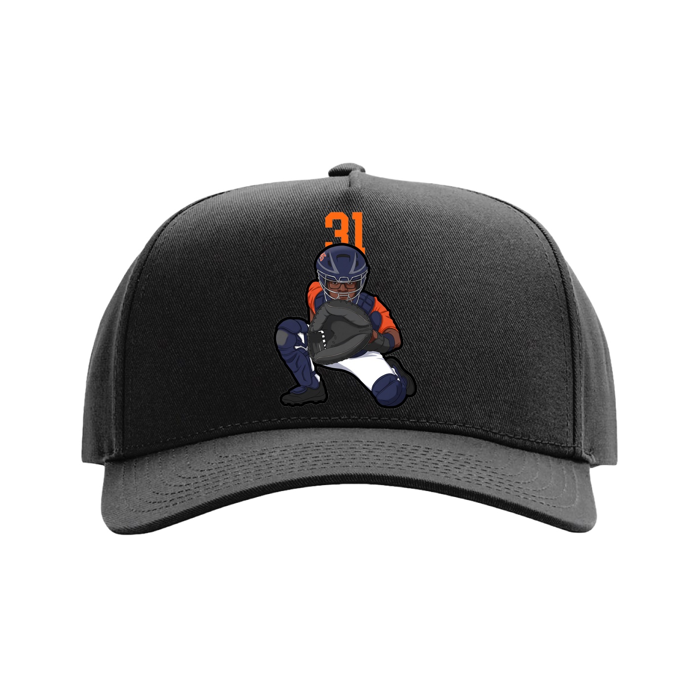 Full Fabric Five-Panel Champ Cap — Number Top in Black
