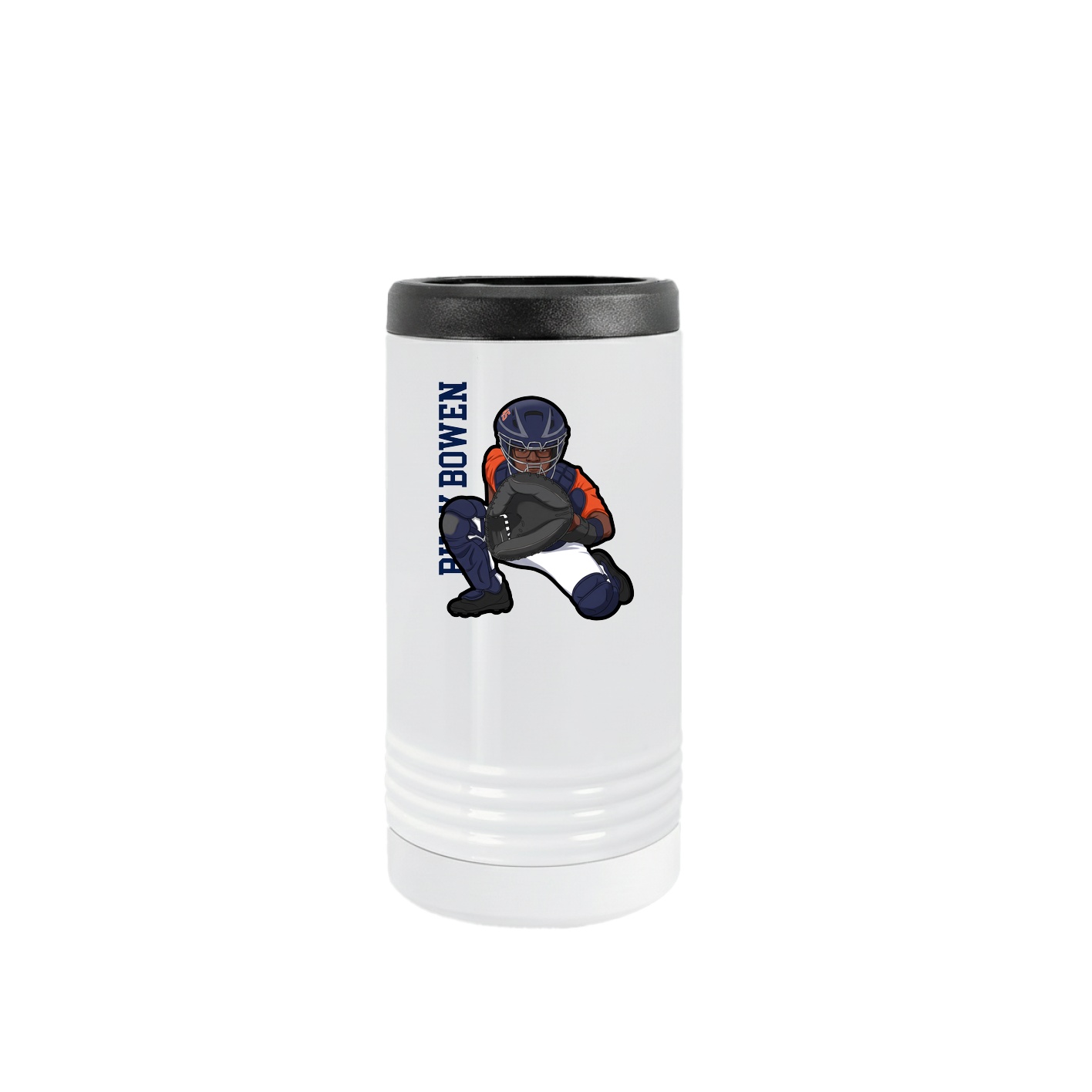 Slim Beverage Holder — Name Vertical in White