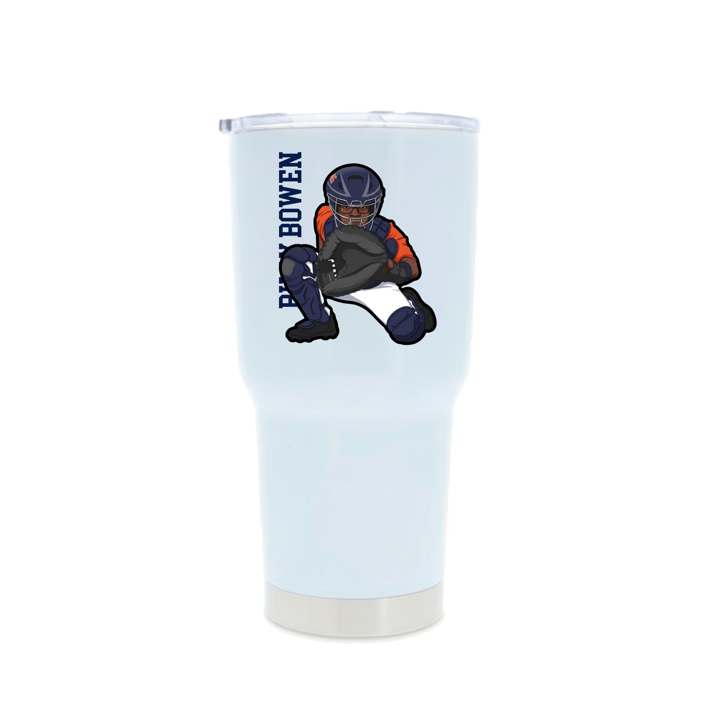 30oz Stainless Steel Tumbler — Name Vertical in White