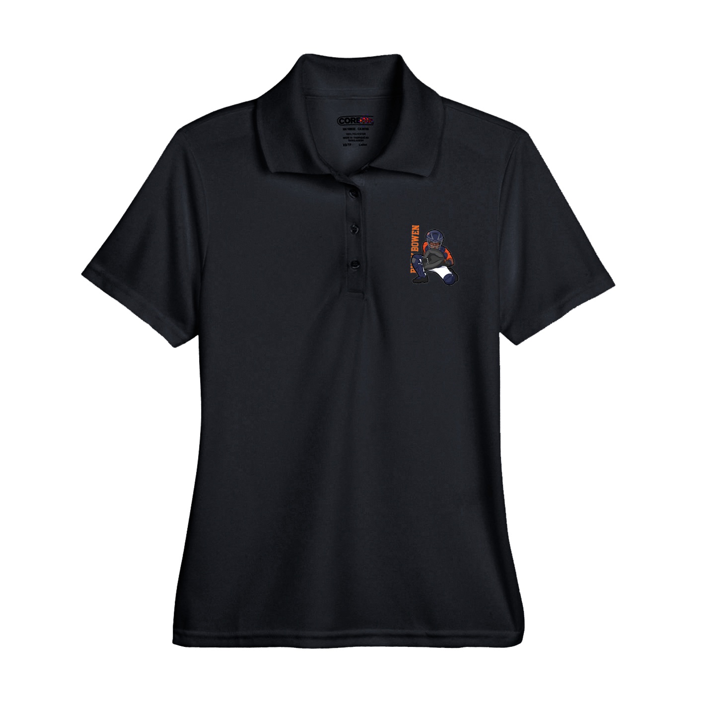 Womens Performance Polo — Name Vertical in Black