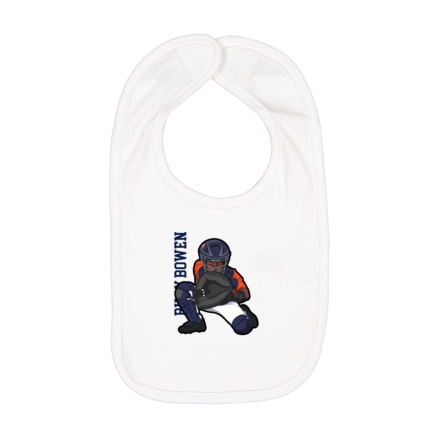 Infant Bib — Name Vertical in White