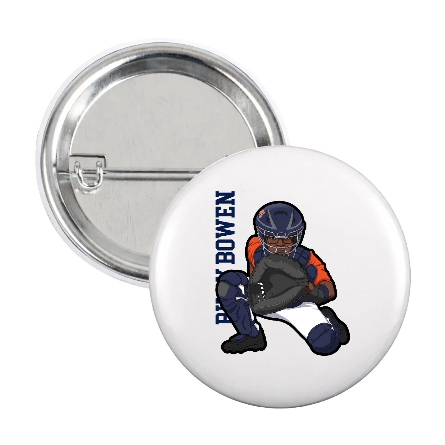 Game Day Button — Name Vertical in White