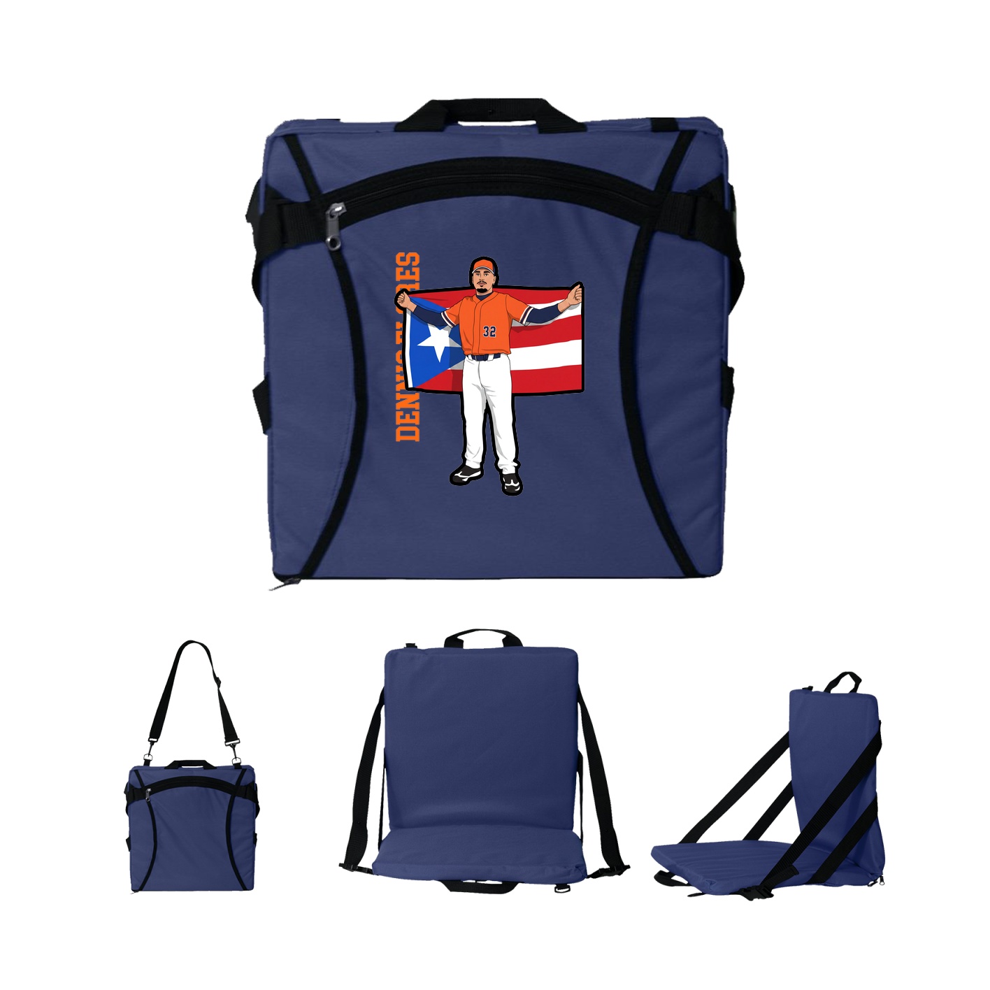 Folding Stadium Seat — Name Vertical in Navy