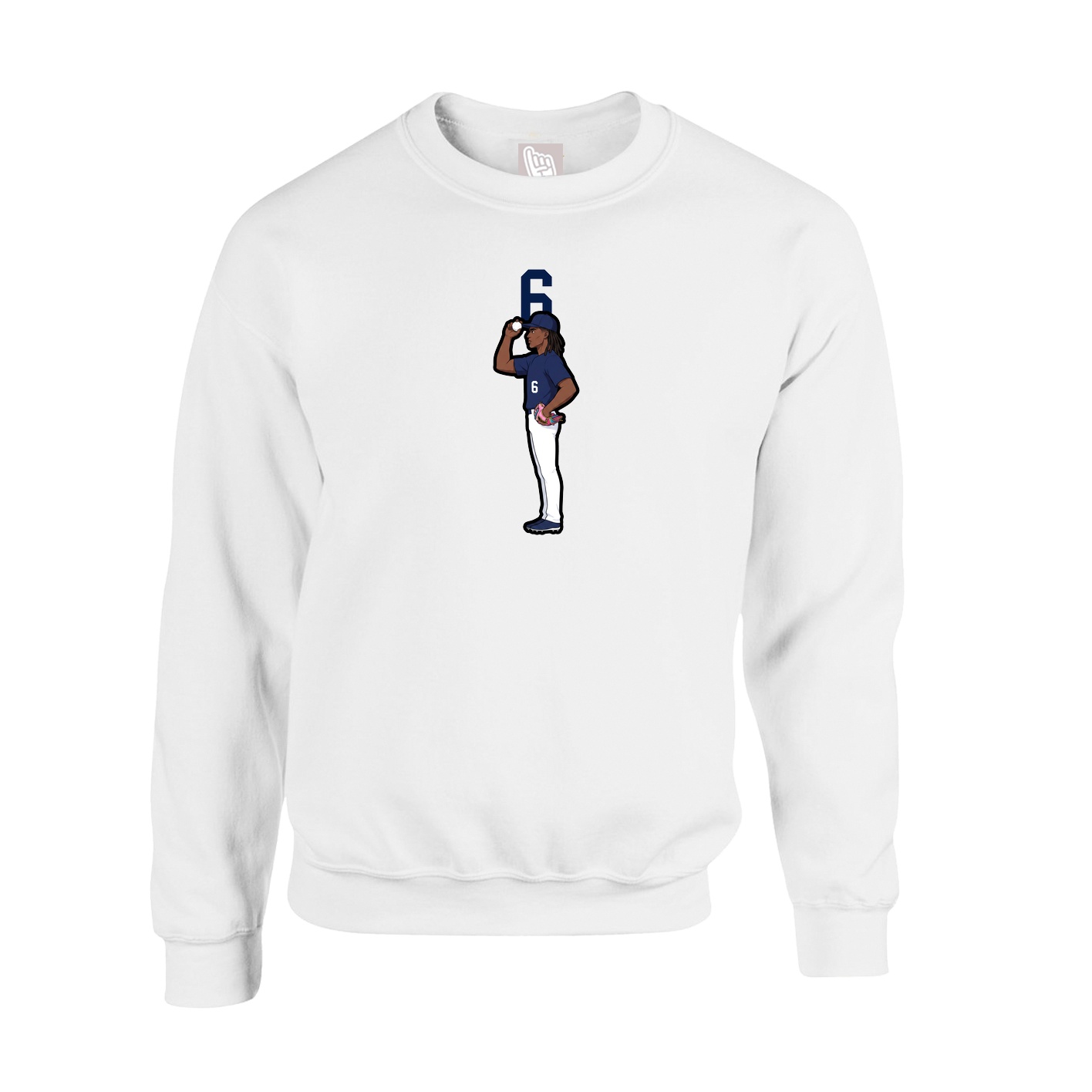 Fleece Crew — Number Top in White
