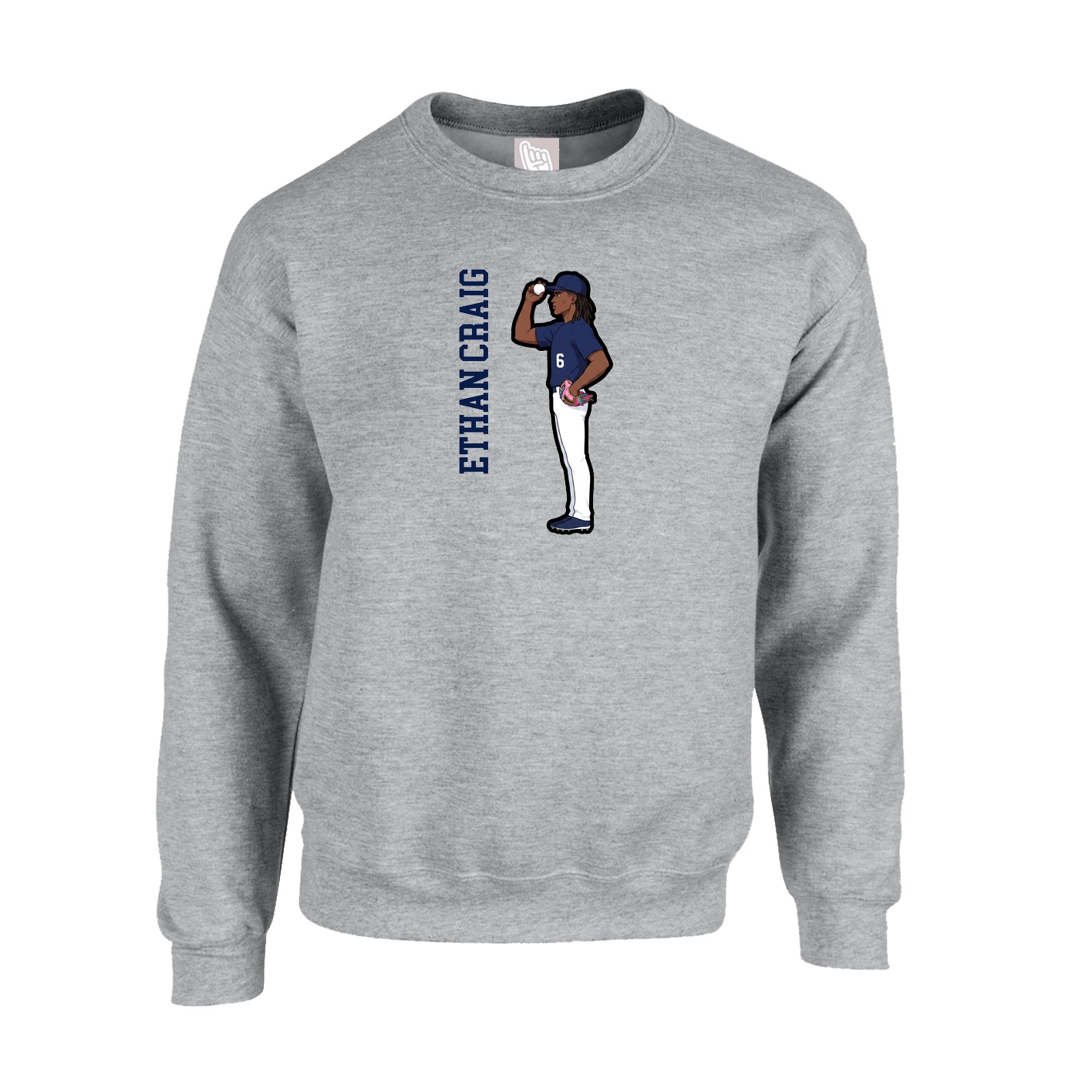 Fleece Crew — Name Vertical in Grey