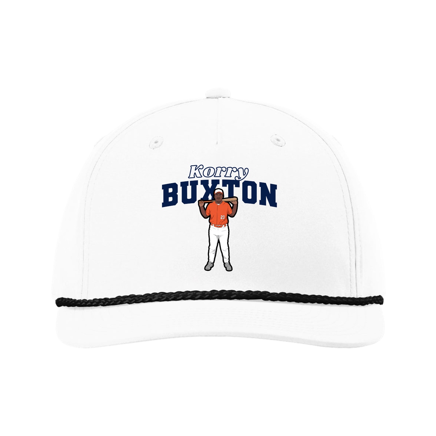 Five-Panel Classic Rope Cap — Name Arch in White