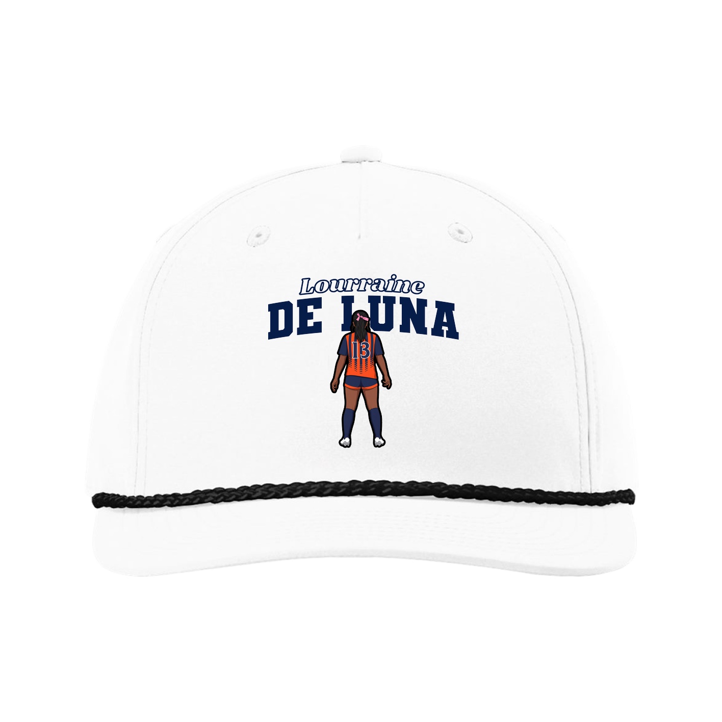 Five-Panel Classic Rope Cap — Name Arch in White