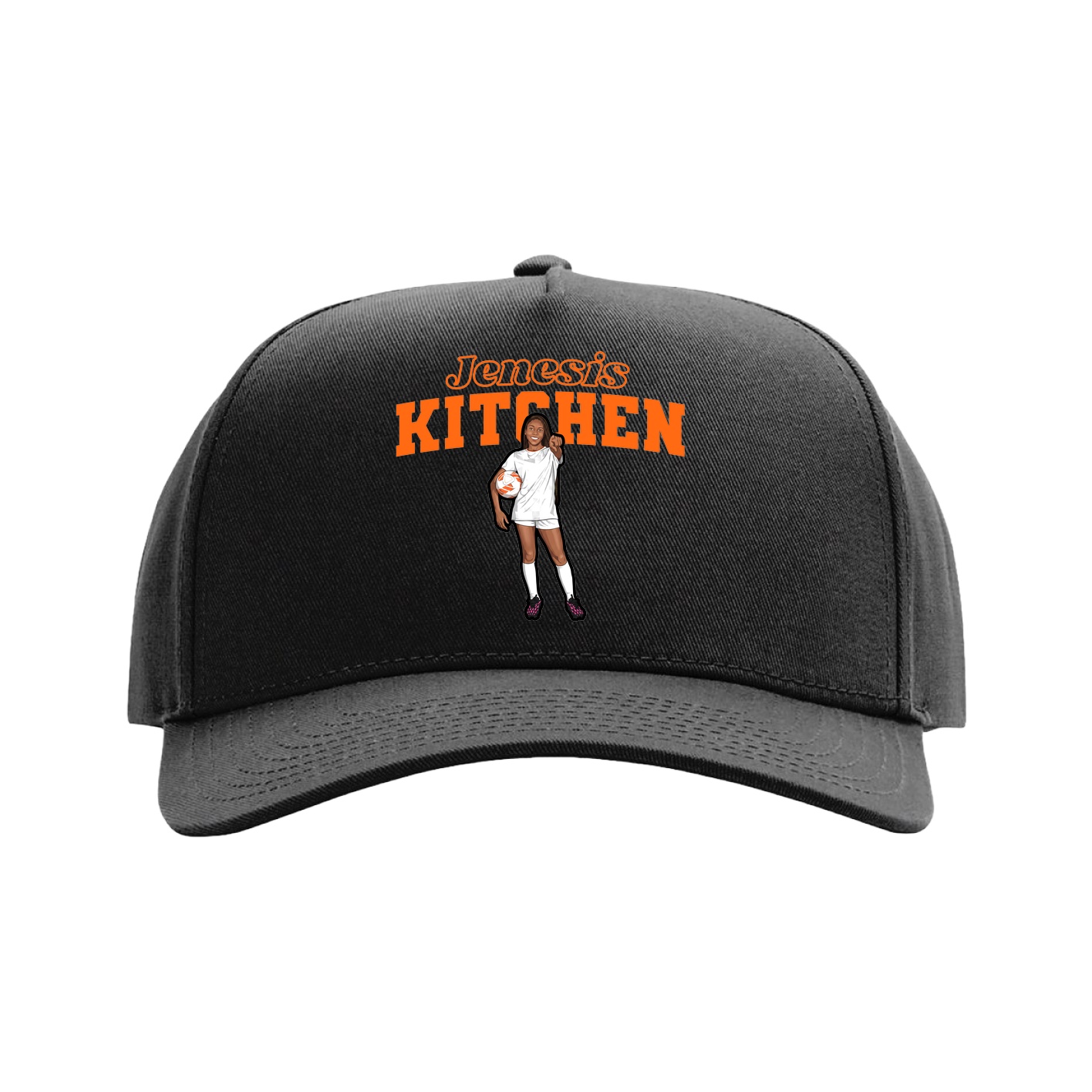 Full Fabric Five-Panel Champ Cap — Name Arch in Black