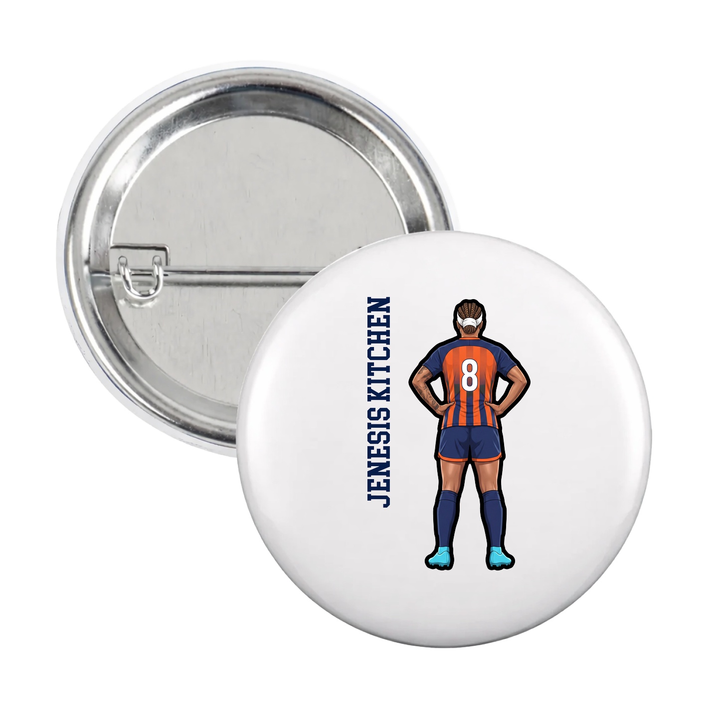 Game Day Button — Name Vertical in White