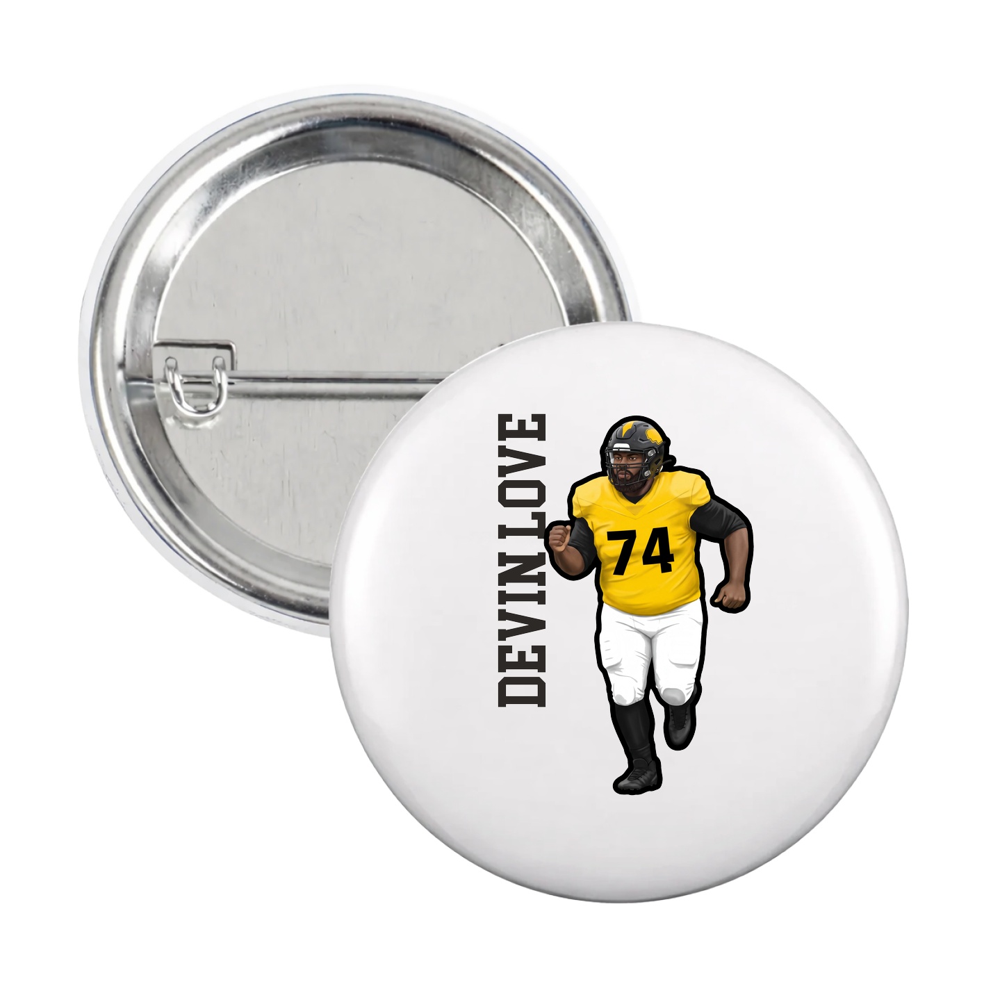 Game Day Button — Name Vertical in White