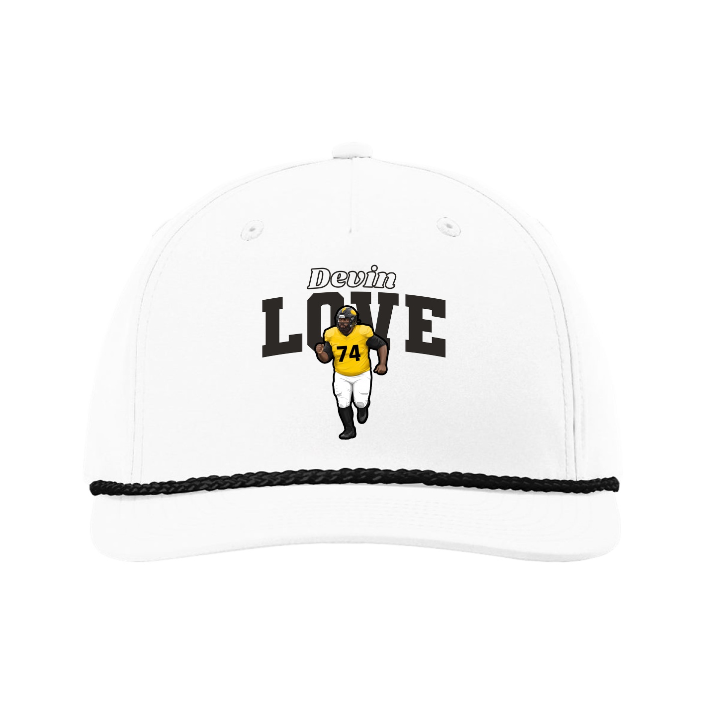 Five-Panel Classic Rope Cap — Name Arch in White