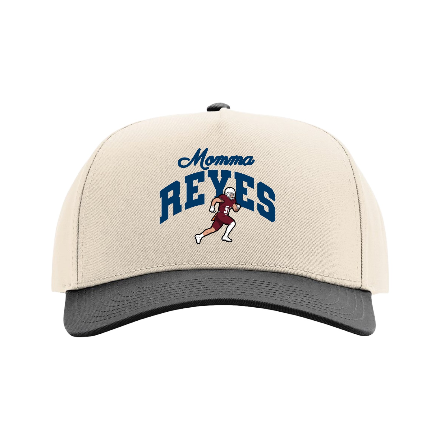 Full Fabric Five-Panel Champ Cap — Mothers Day Arch in Cream/Black