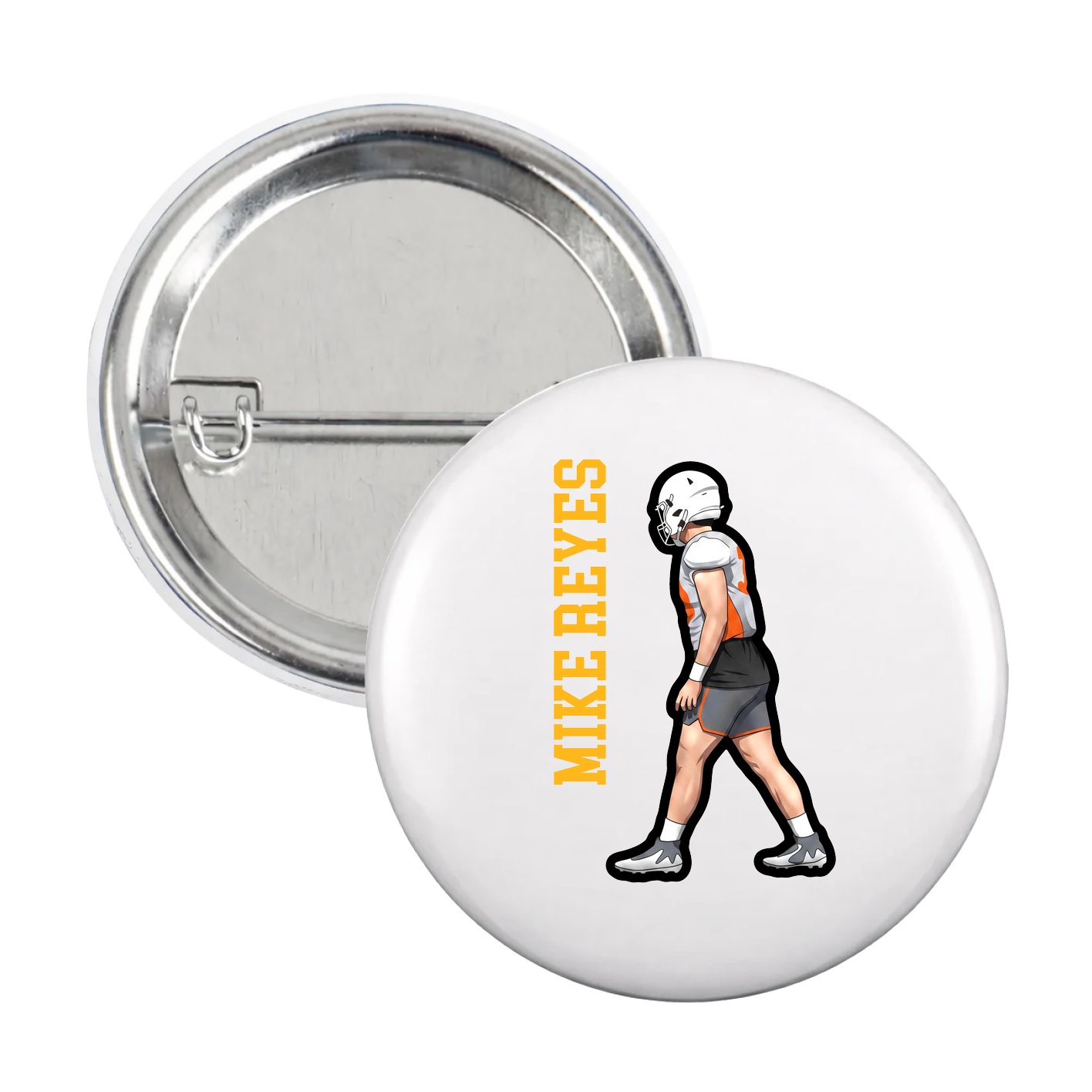 Game Day Button — Name Vertical in White