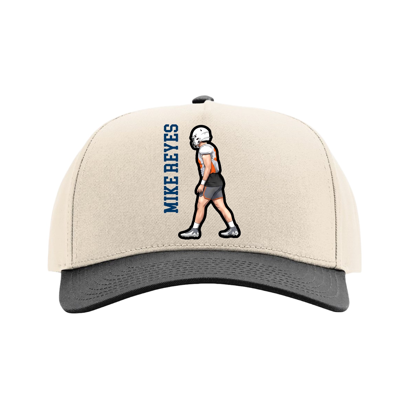 Full Fabric Five-Panel Champ Cap — Name Vertical in Cream/Black