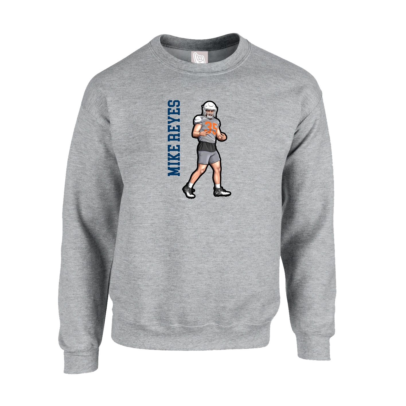 Fleece Crew — Name Vertical in Grey