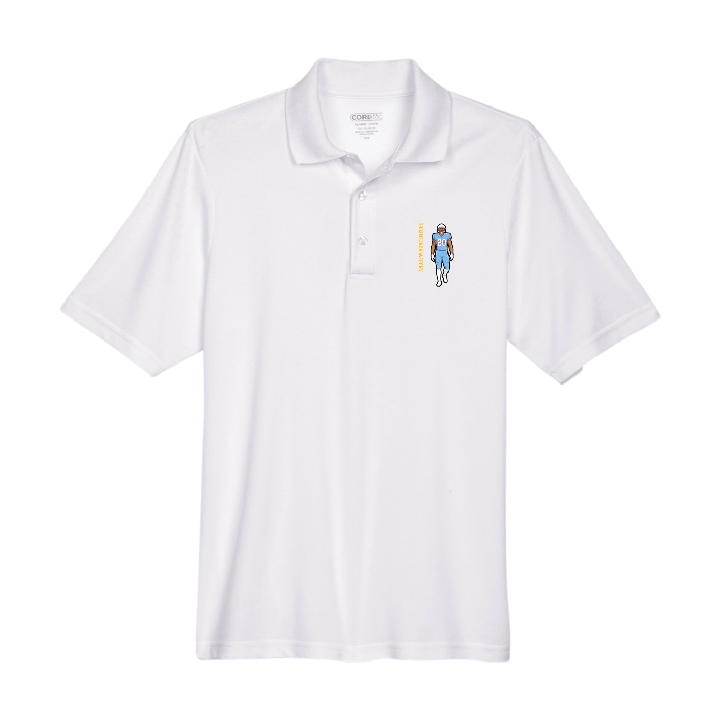 Performance Polo — Name Vertical in White
