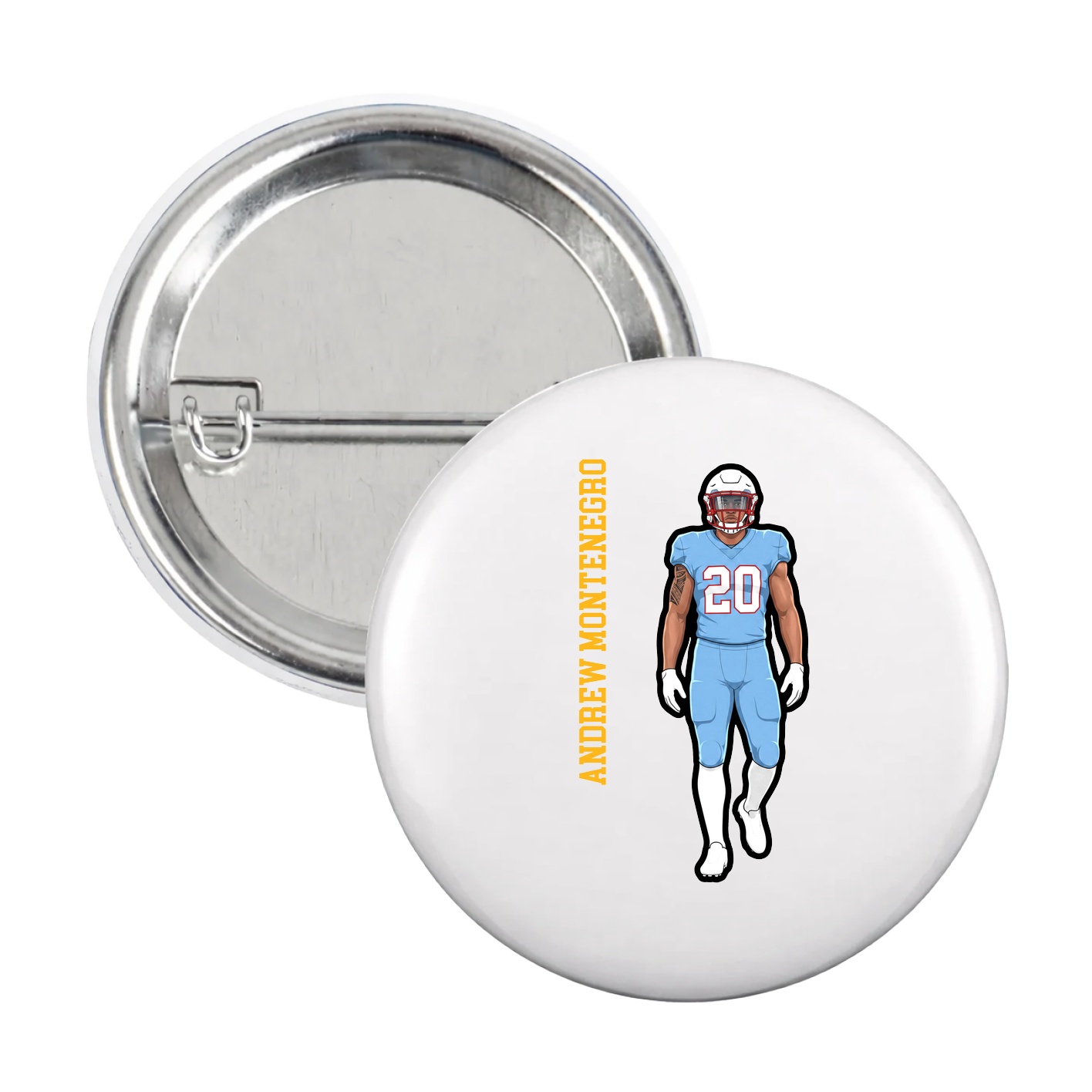 Game Day Button — Name Vertical in White