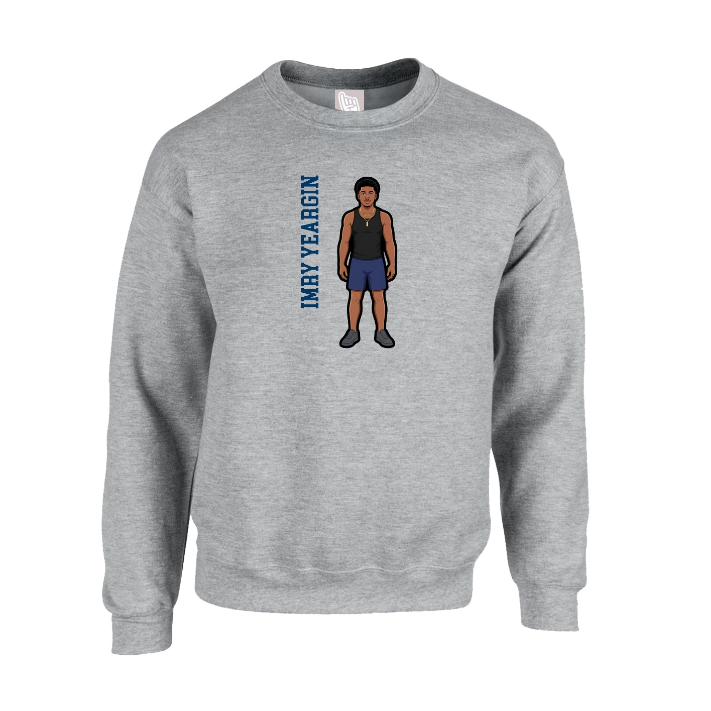 Fleece Crew — Name Vertical in Grey