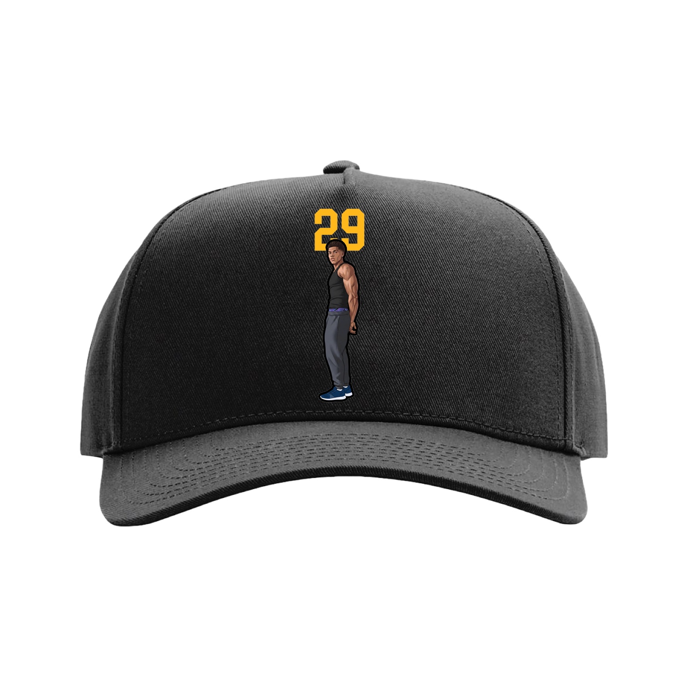 Full Fabric Five-Panel Champ Cap — Number Top in Black