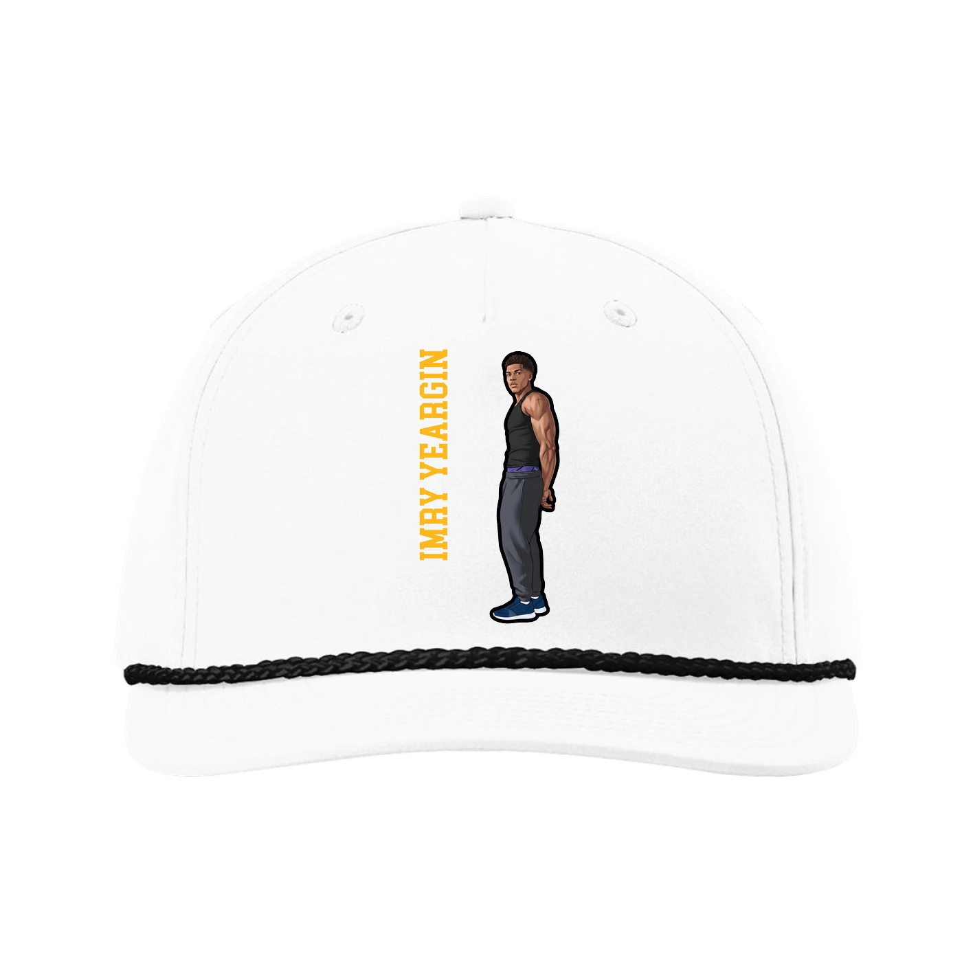 Five-Panel Classic Rope Cap — Name Vertical in White