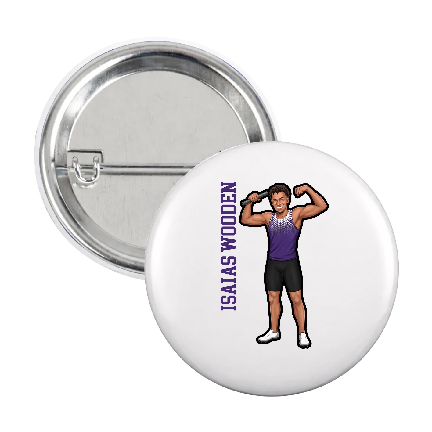 Game Day Button — Name Vertical in White