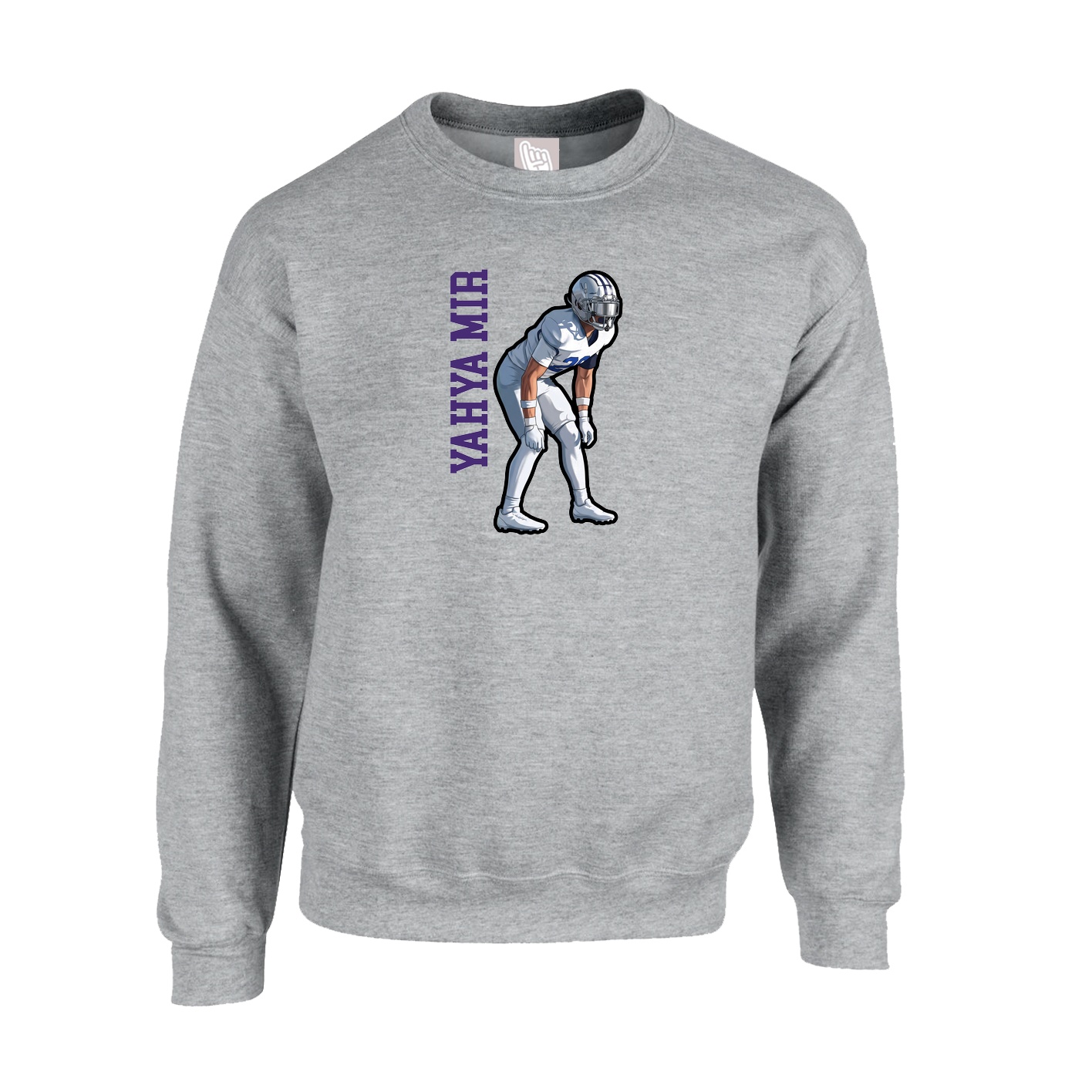 Fleece Crew — Name Vertical in Grey