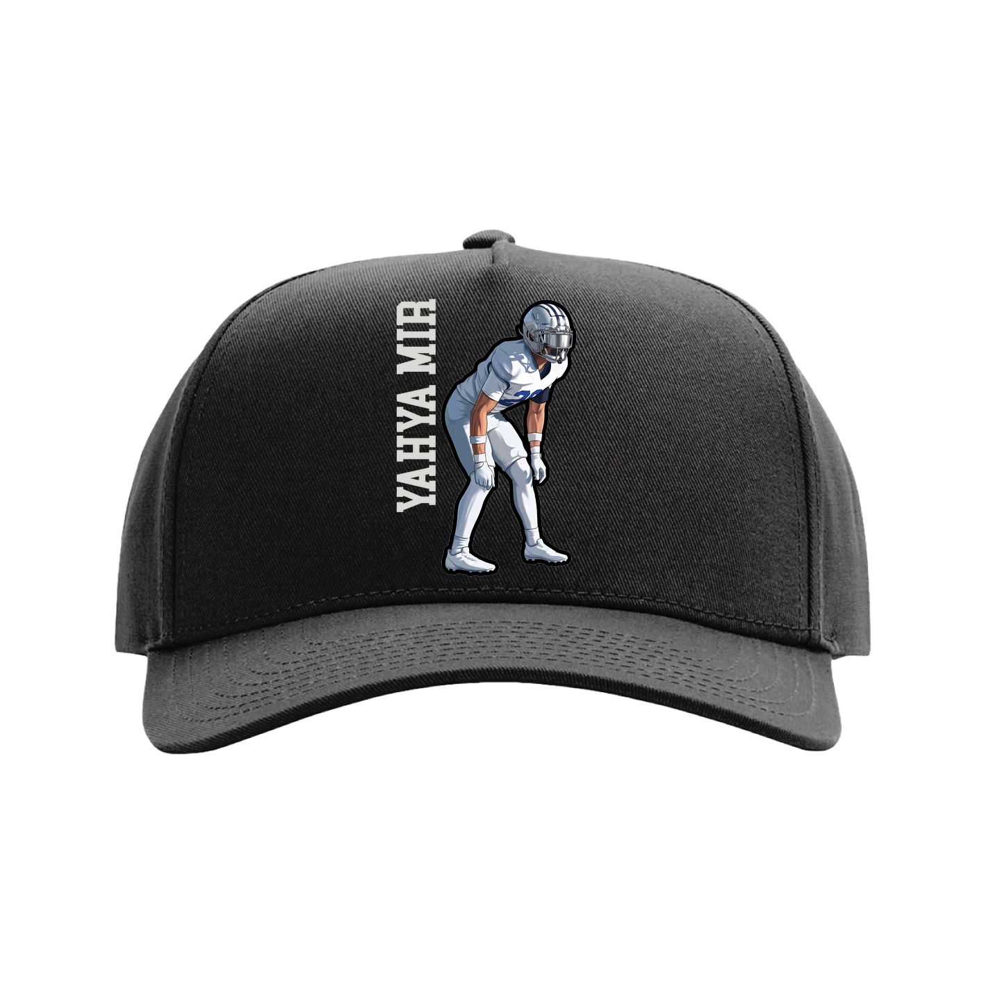 Full Fabric Five-Panel Champ Cap — Name Vertical in Black