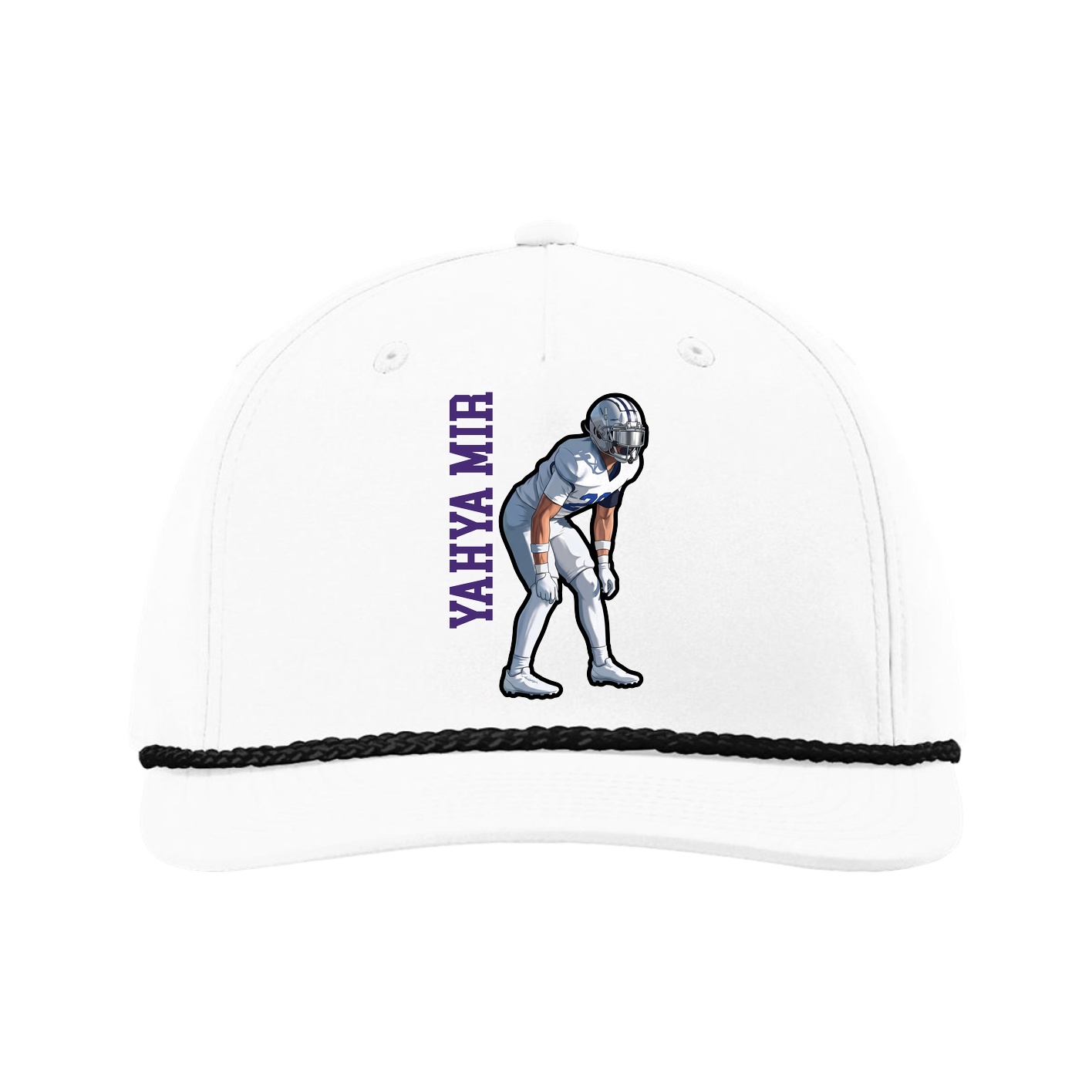 Five-Panel Classic Rope Cap — Name Vertical in White
