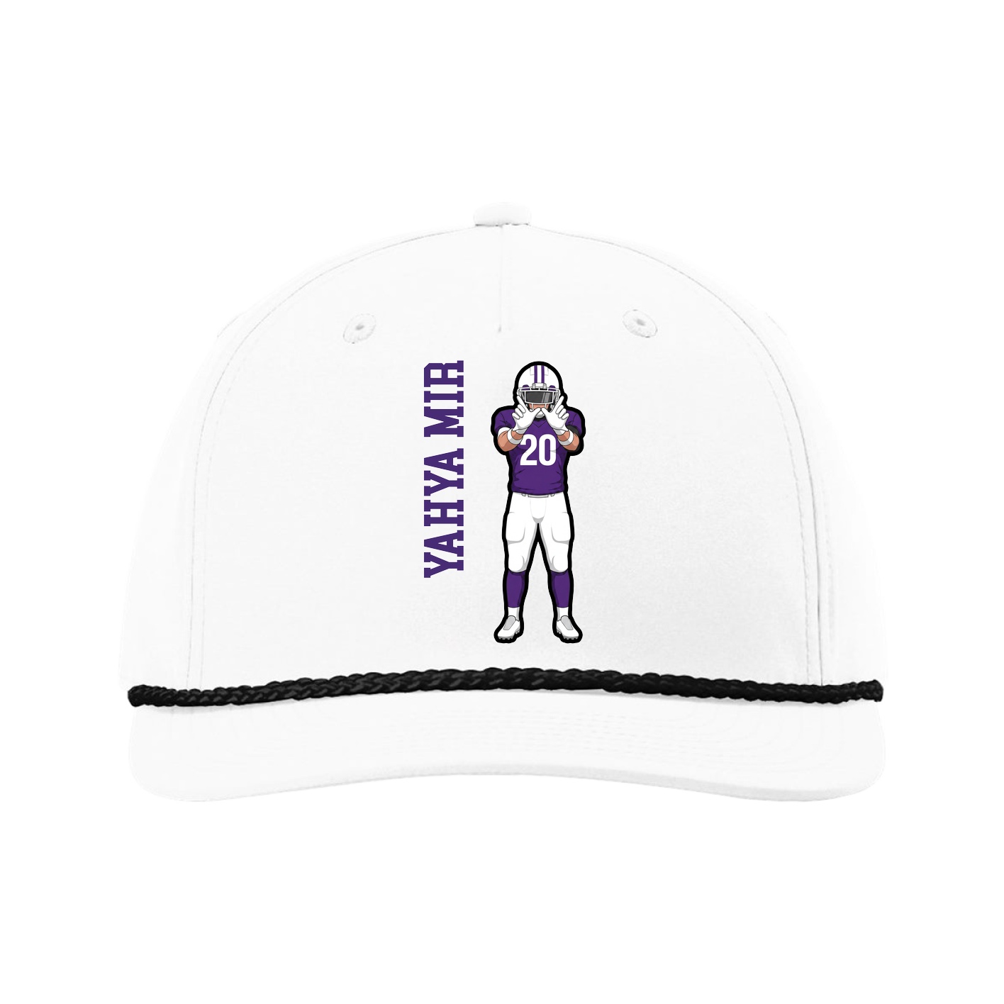Five-Panel Classic Rope Cap — Name Vertical in White