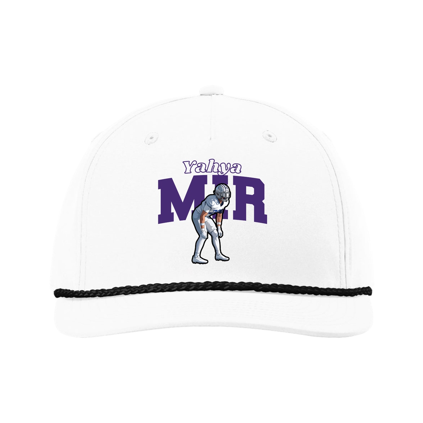 Five-Panel Classic Rope Cap — Name Arch in White