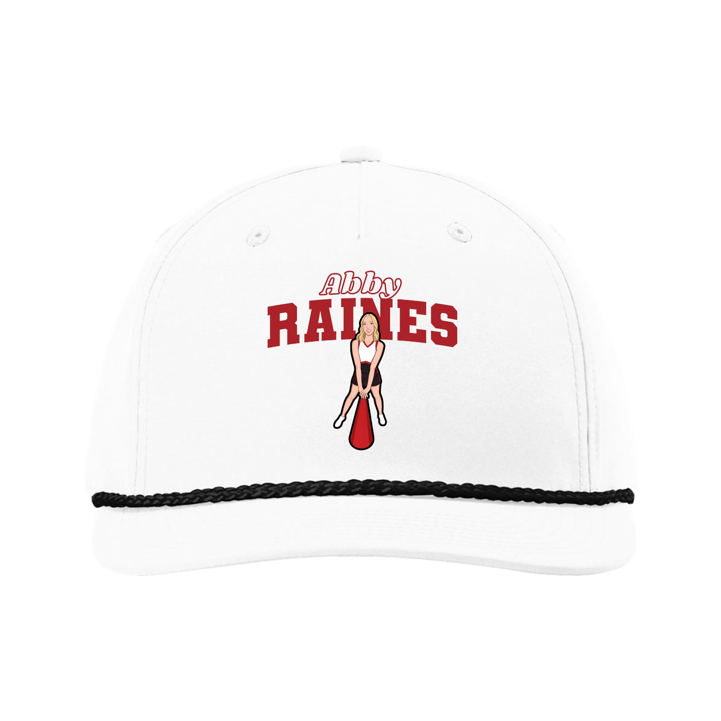 Five-Panel Classic Rope Cap — Name Arch in White