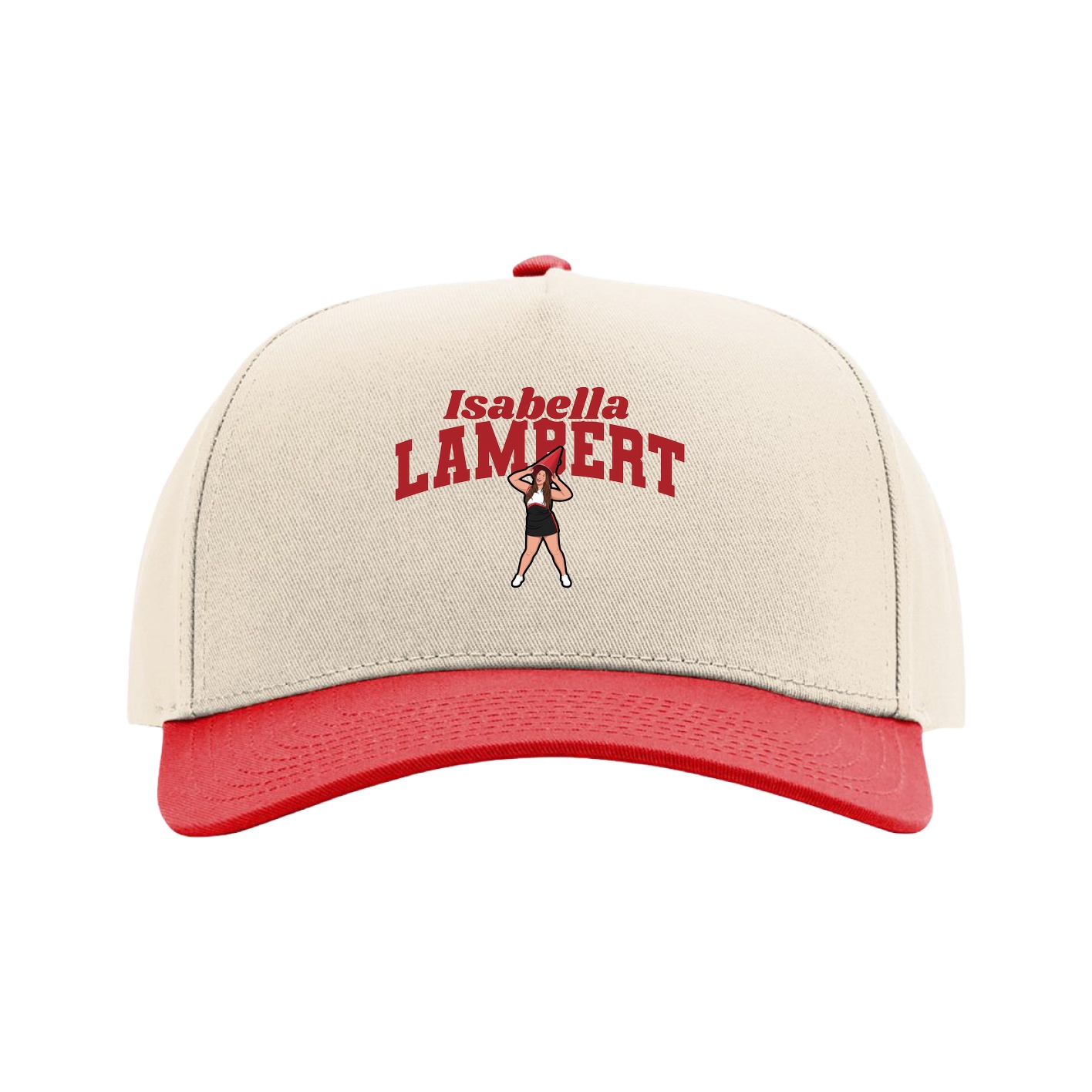 Full Fabric Five-Panel Champ Cap — Signature Arch in Cream/Red