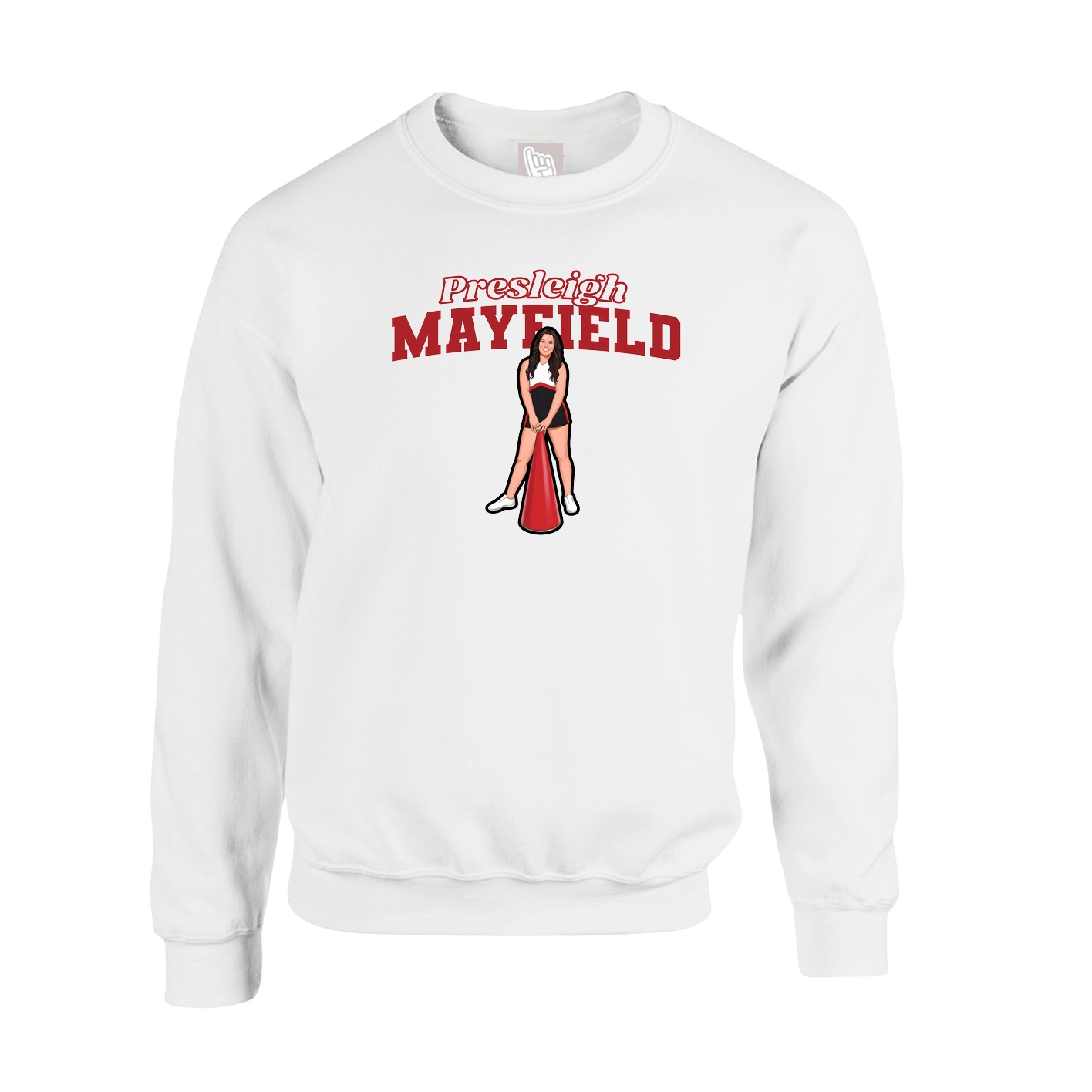 Fleece Crew — Name Arch in White