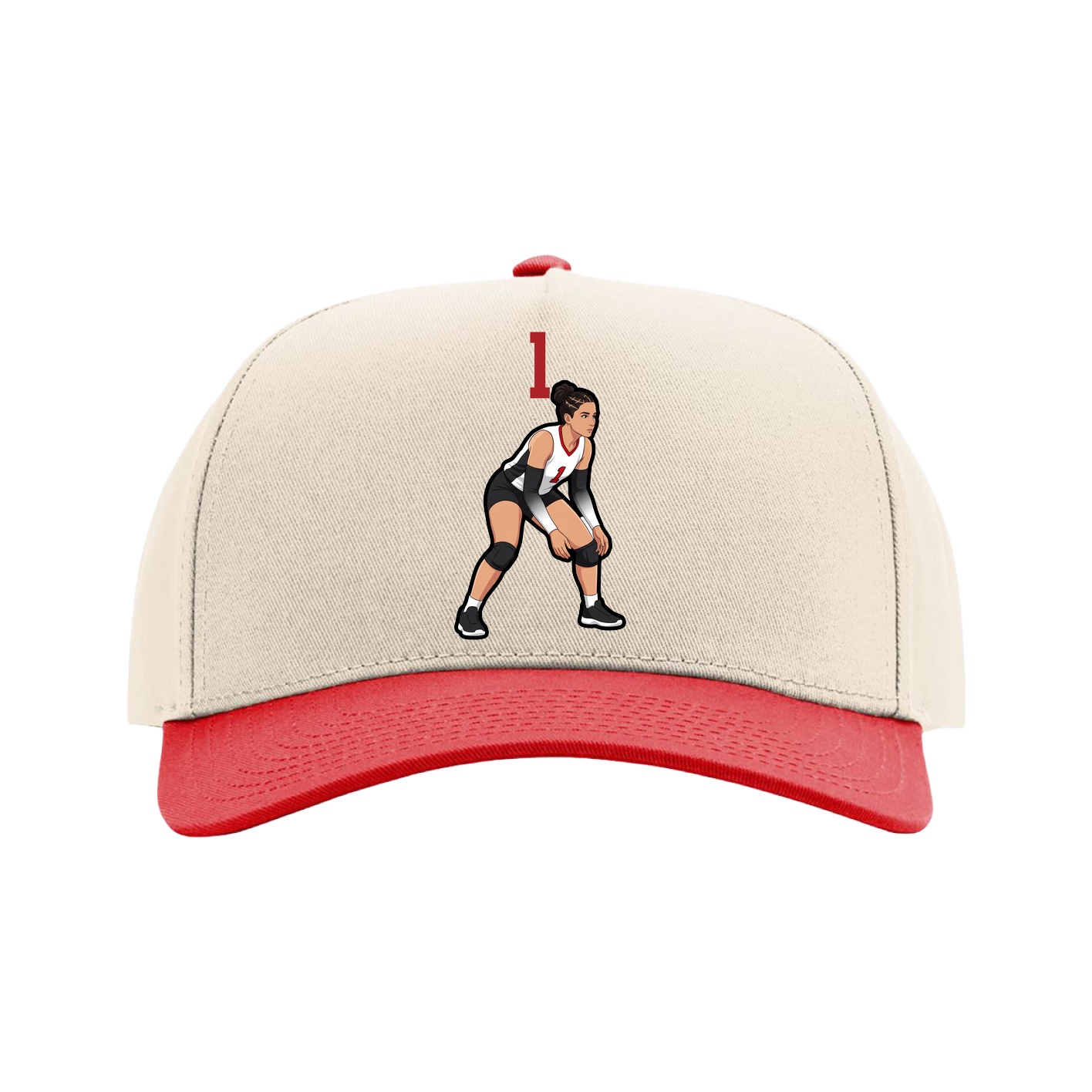 Full Fabric Five-Panel Champ Cap — Number Top in Cream/Red