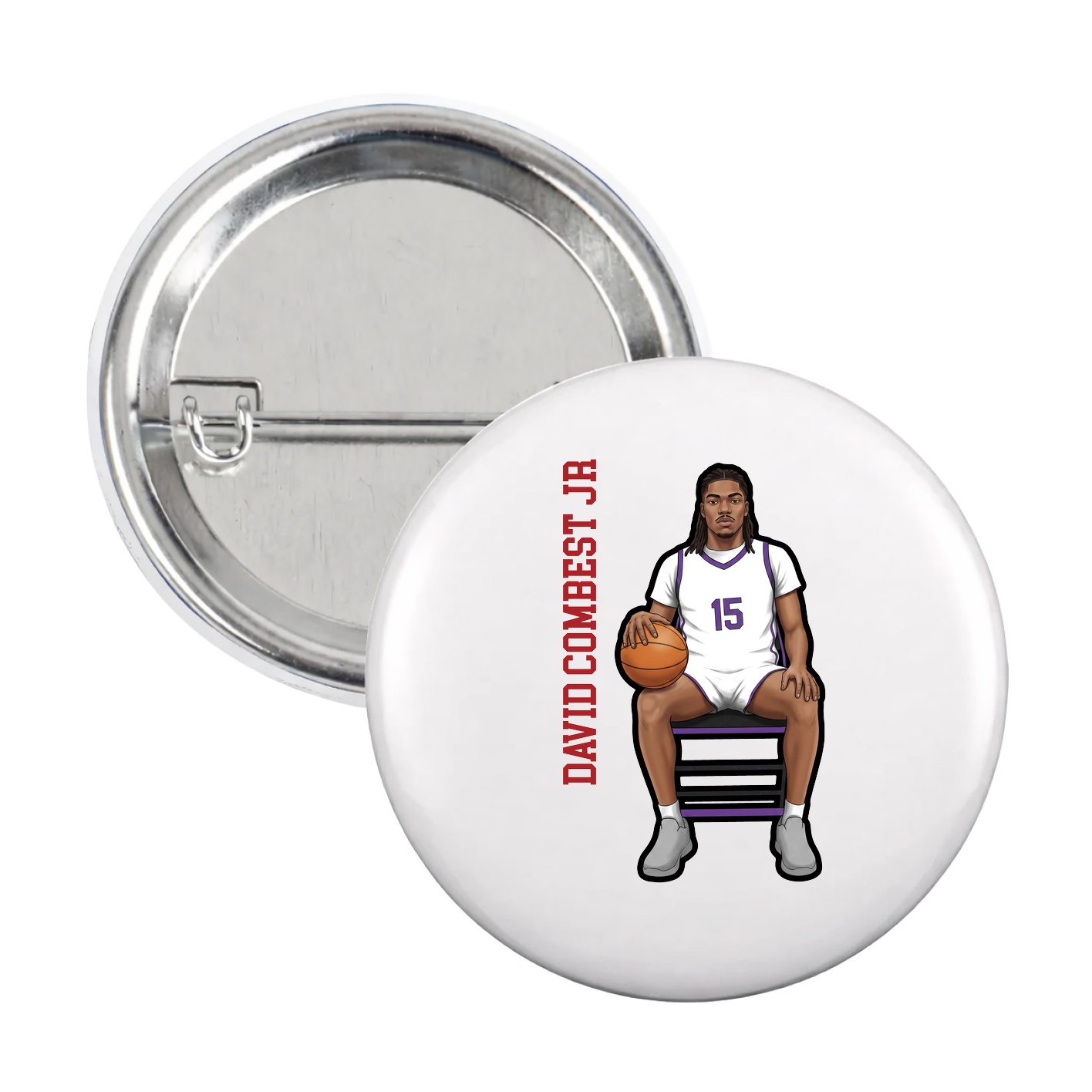 Game Day Button — Name Vertical in White