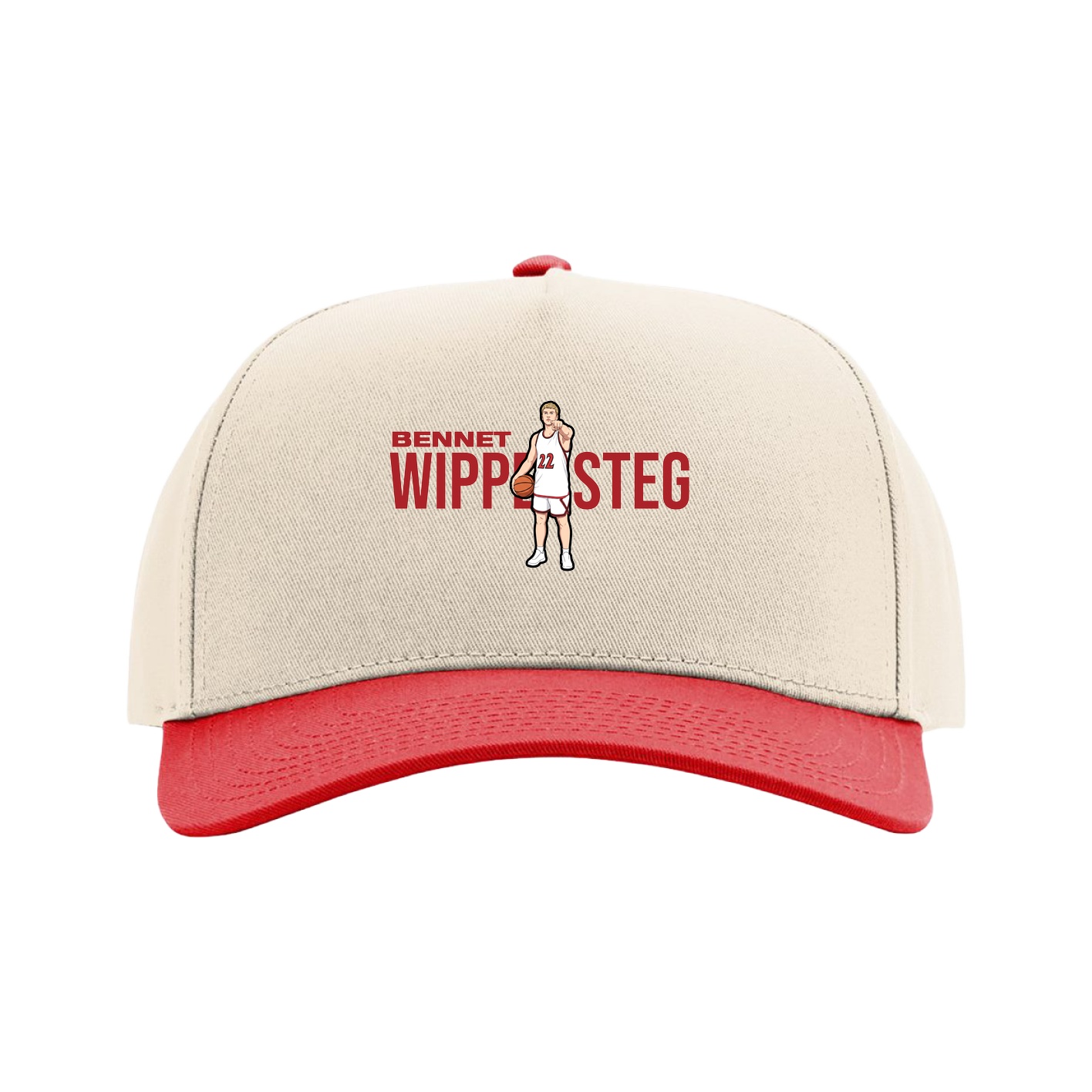 Full Fabric Five-Panel Champ Cap — Player Name in Cream/Red