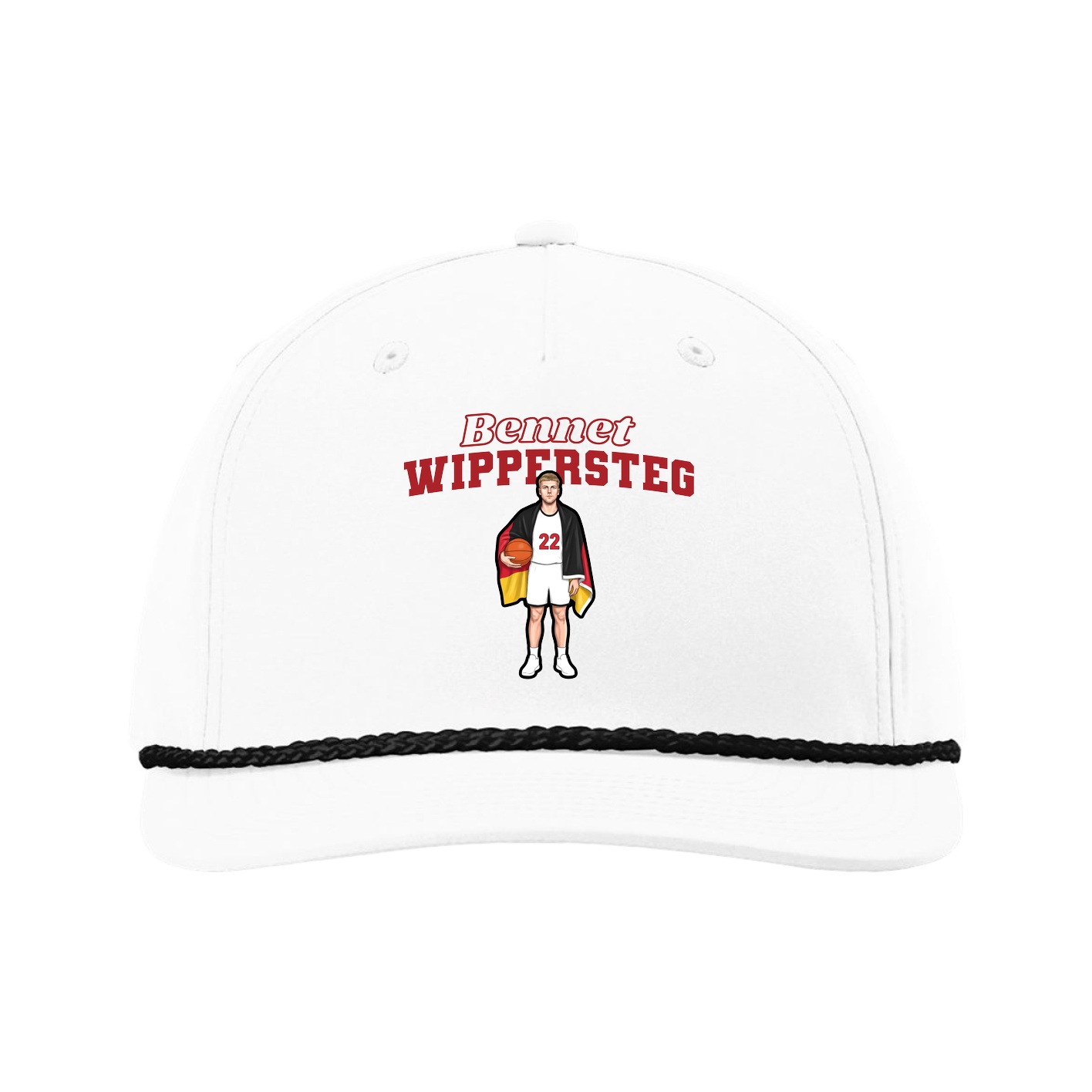 Five-Panel Classic Rope Cap — Name Arch in White
