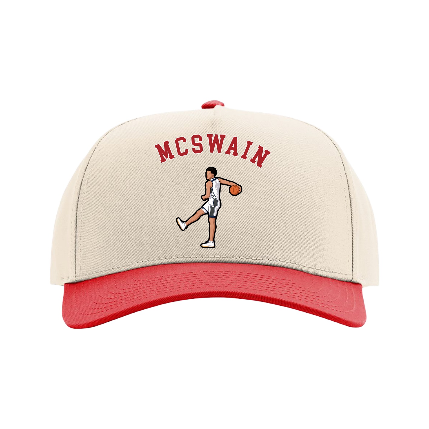 Full Fabric Five-Panel Champ Cap — Shirsey Arch in Cream/Red
