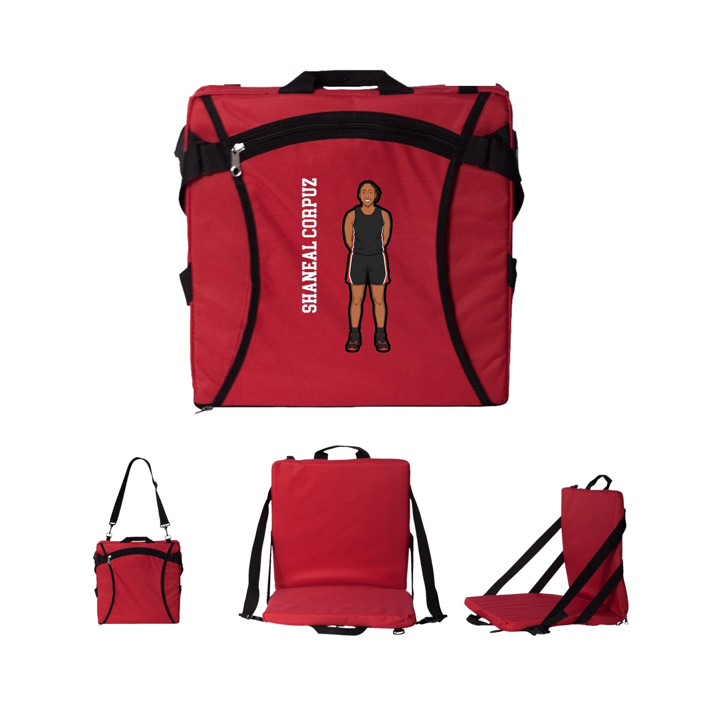 Folding Stadium Seat — Name Vertical in Red