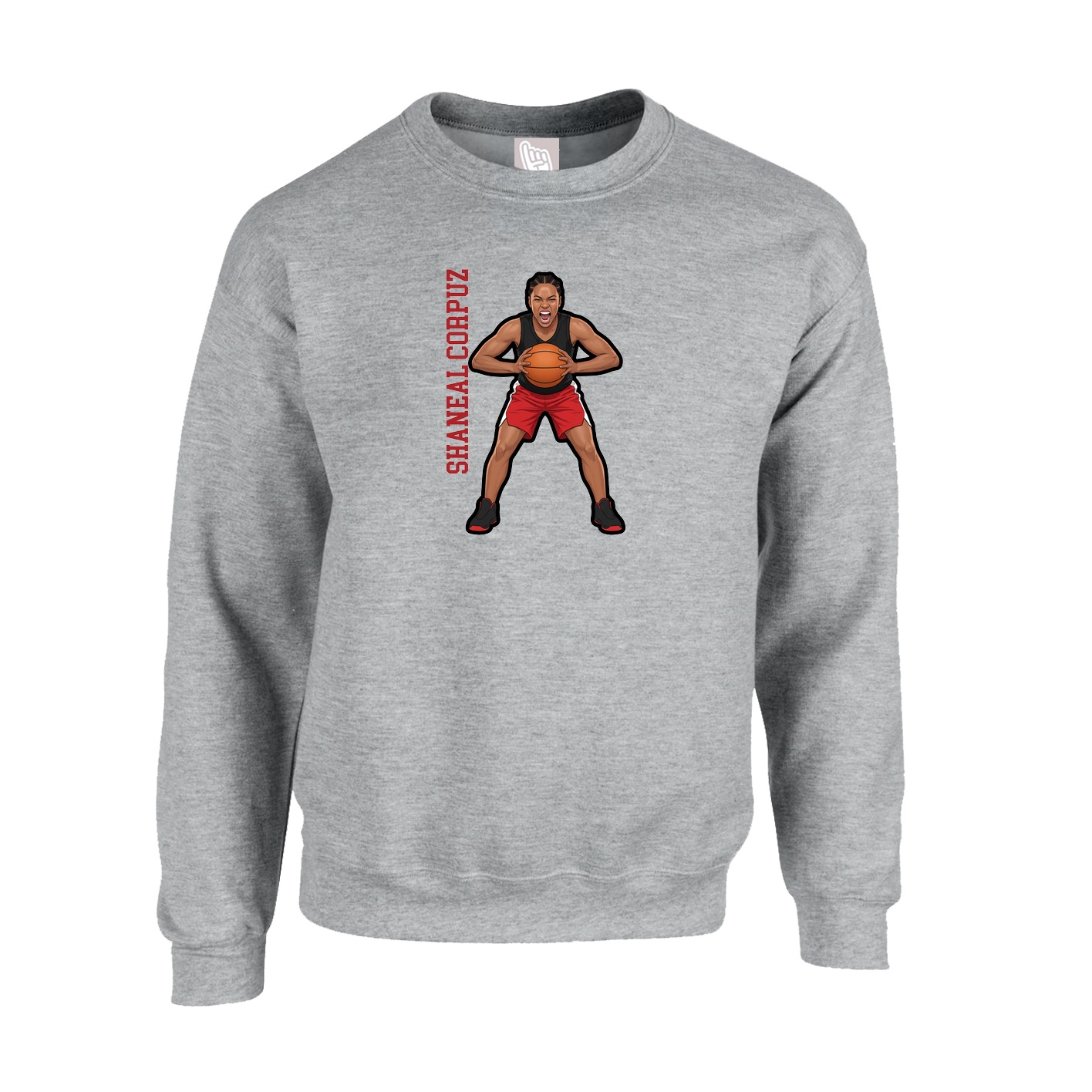 Fleece Crew — Name Vertical in Grey