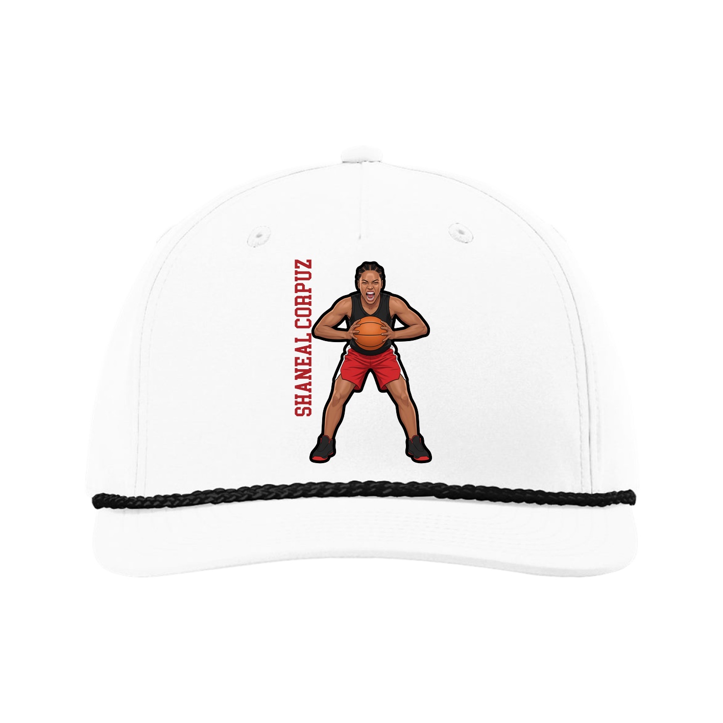 Five-Panel Classic Rope Cap — Name Vertical in White
