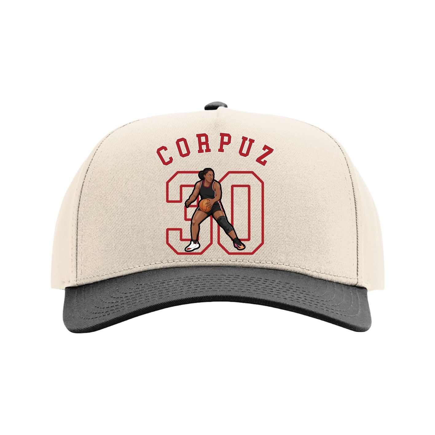Full Fabric Five-Panel Champ Cap — Shirsey Arch in Cream/Black
