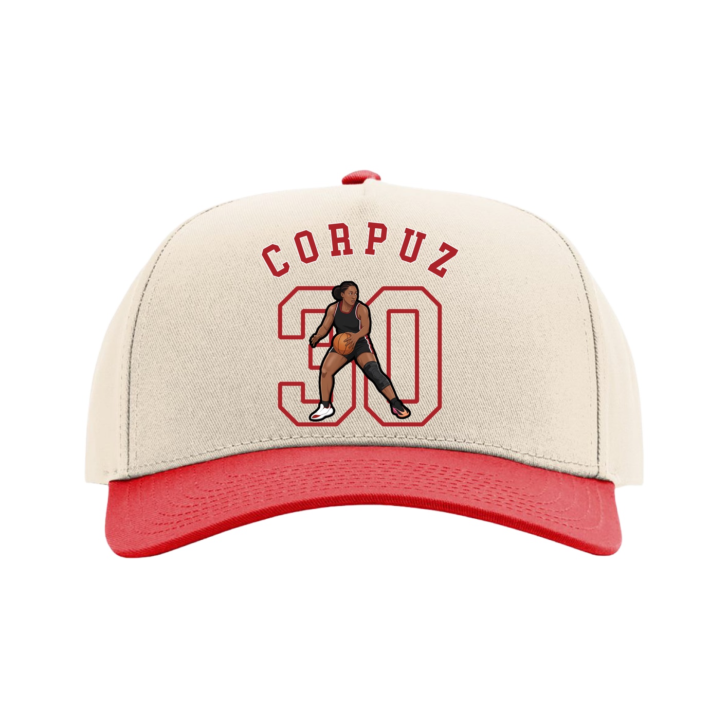Full Fabric Five-Panel Champ Cap — Shirsey Arch in Cream/Red