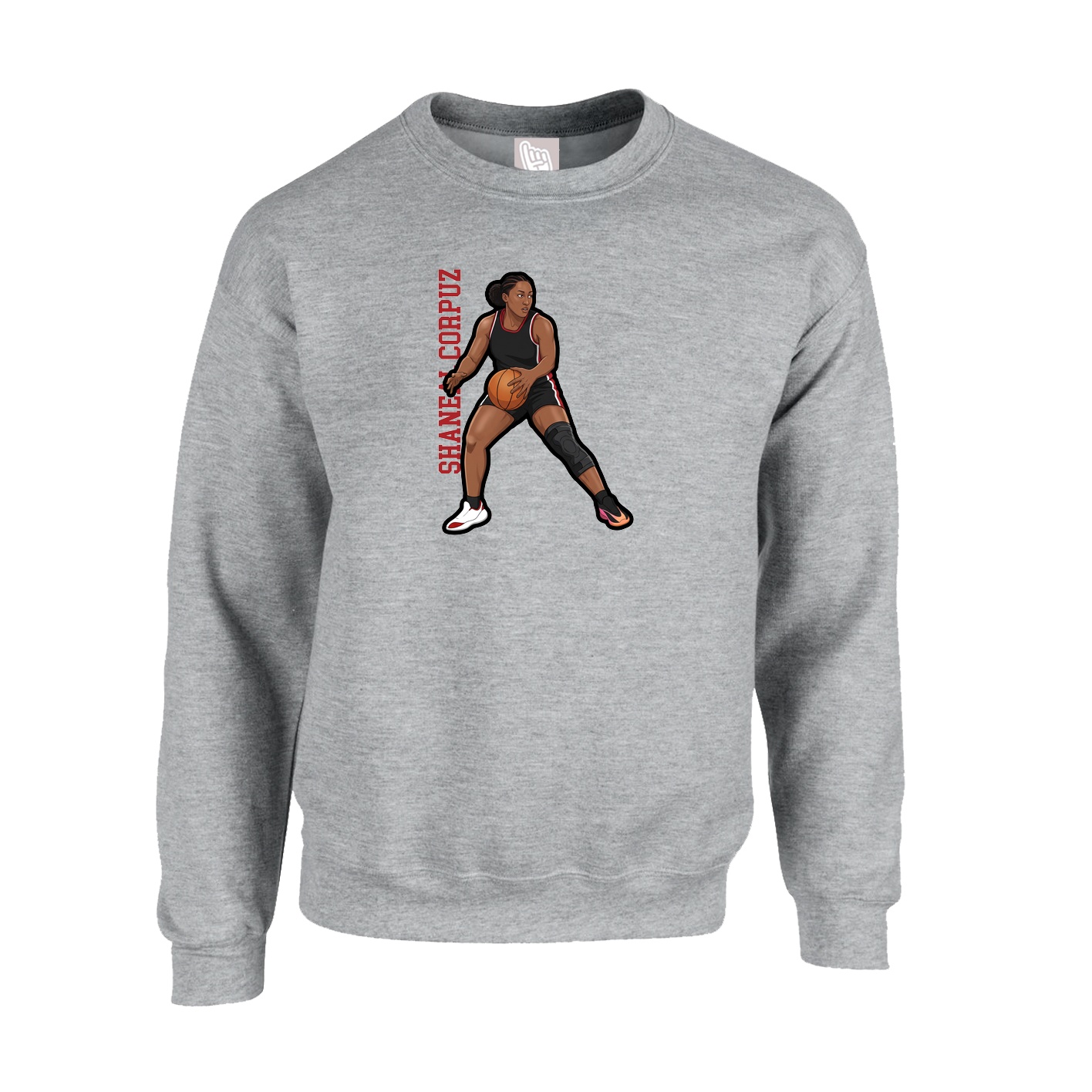 Fleece Crew — Name Vertical in Grey