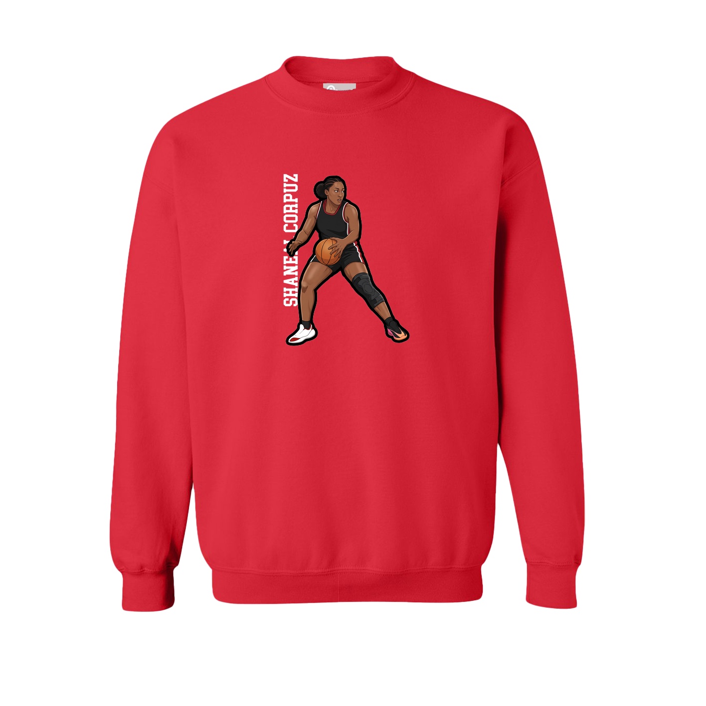 Fleece Crew — Name Vertical in Red