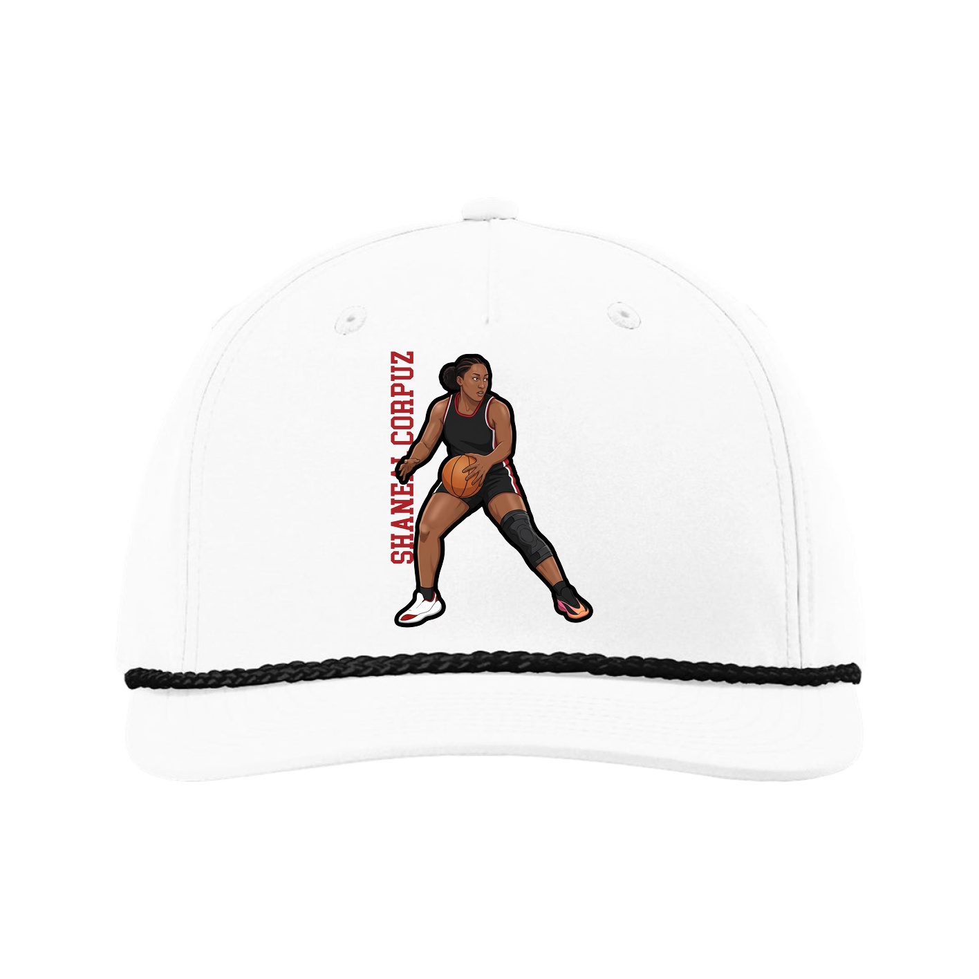 Five-Panel Classic Rope Cap — Name Vertical in White