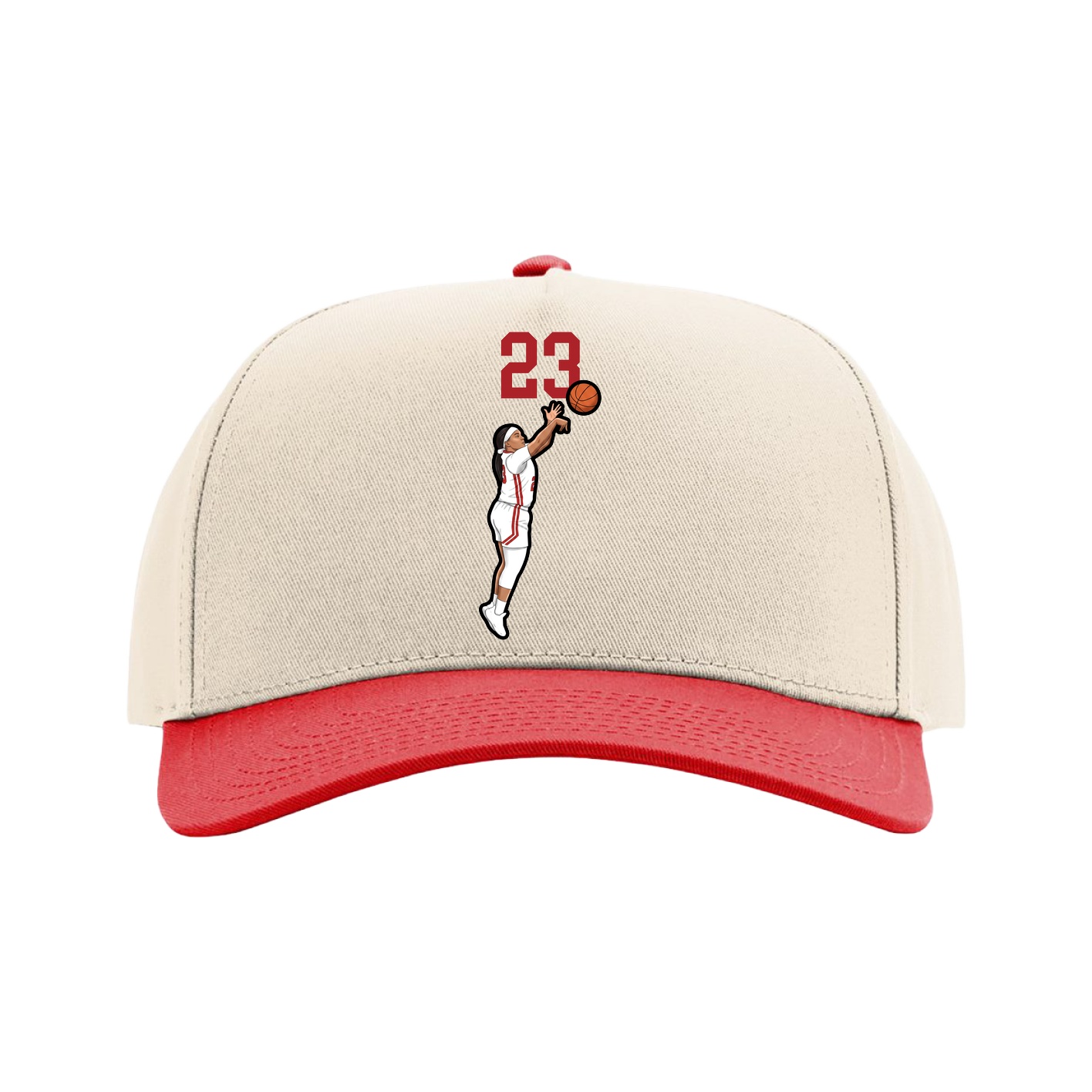 Full Fabric Five-Panel Champ Cap — Number Top in Cream/Red